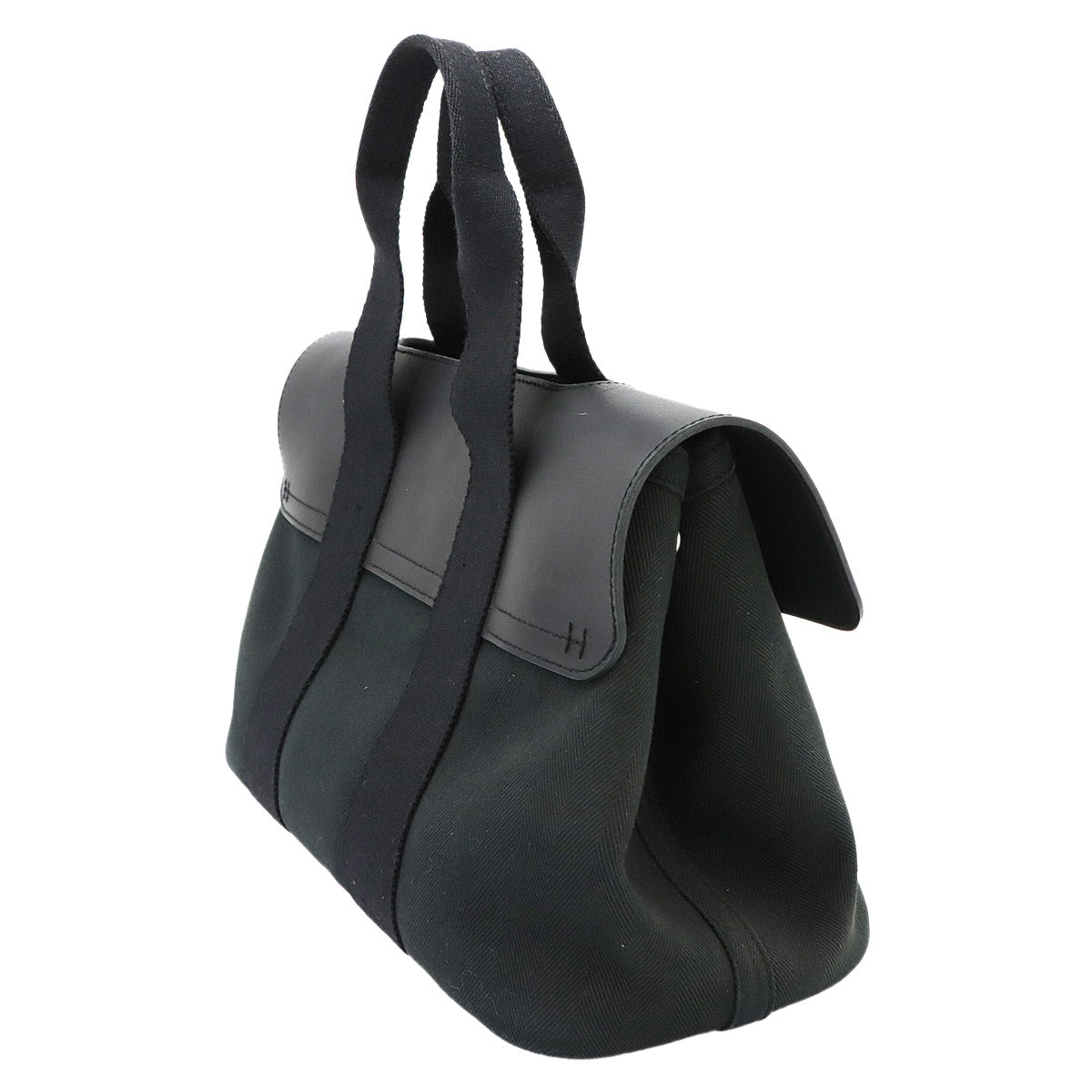 Valparaiso PM Hand Bag Toile Chevron Leather Black Purse