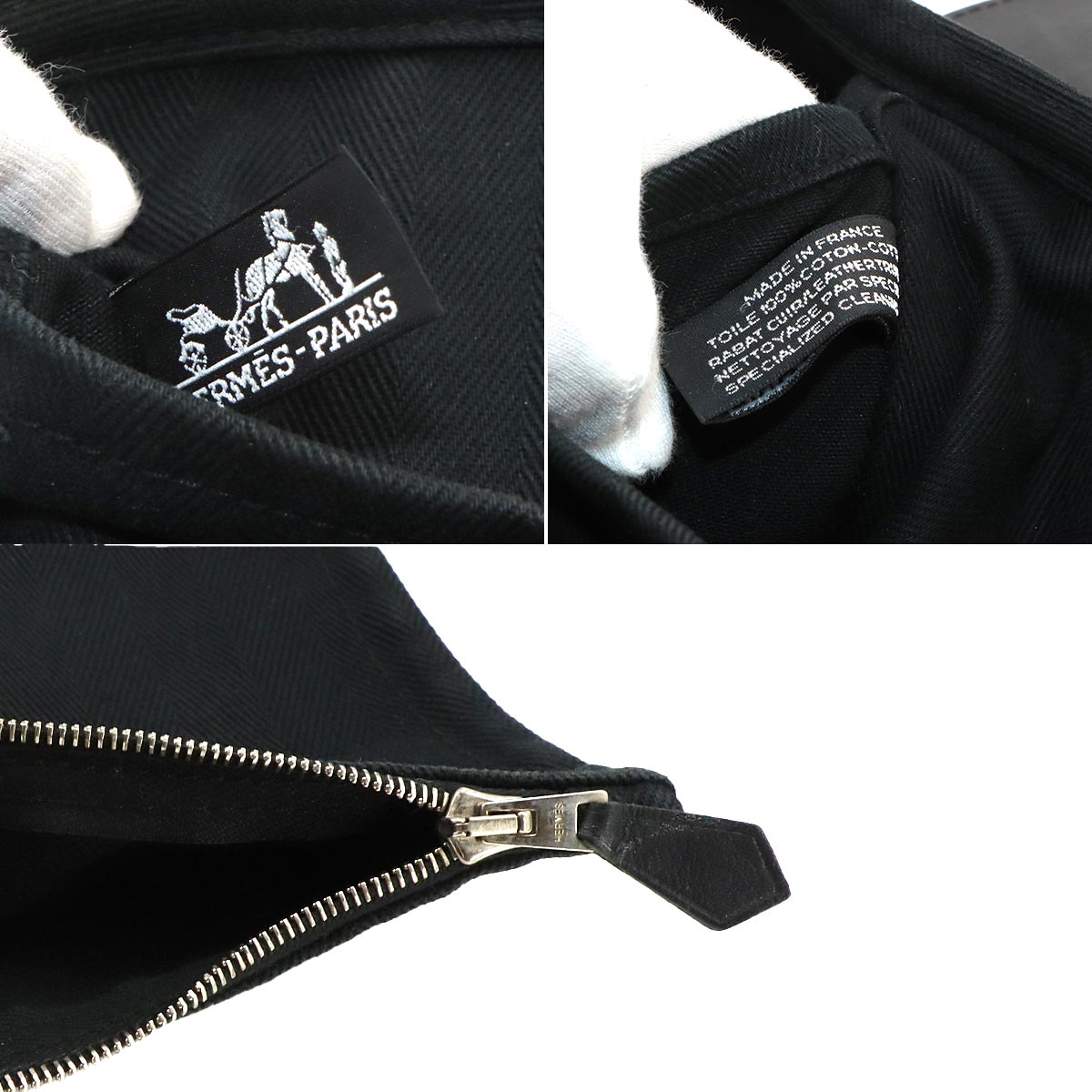 Valparaiso PM Hand Bag Toile Chevron Leather Black Purse