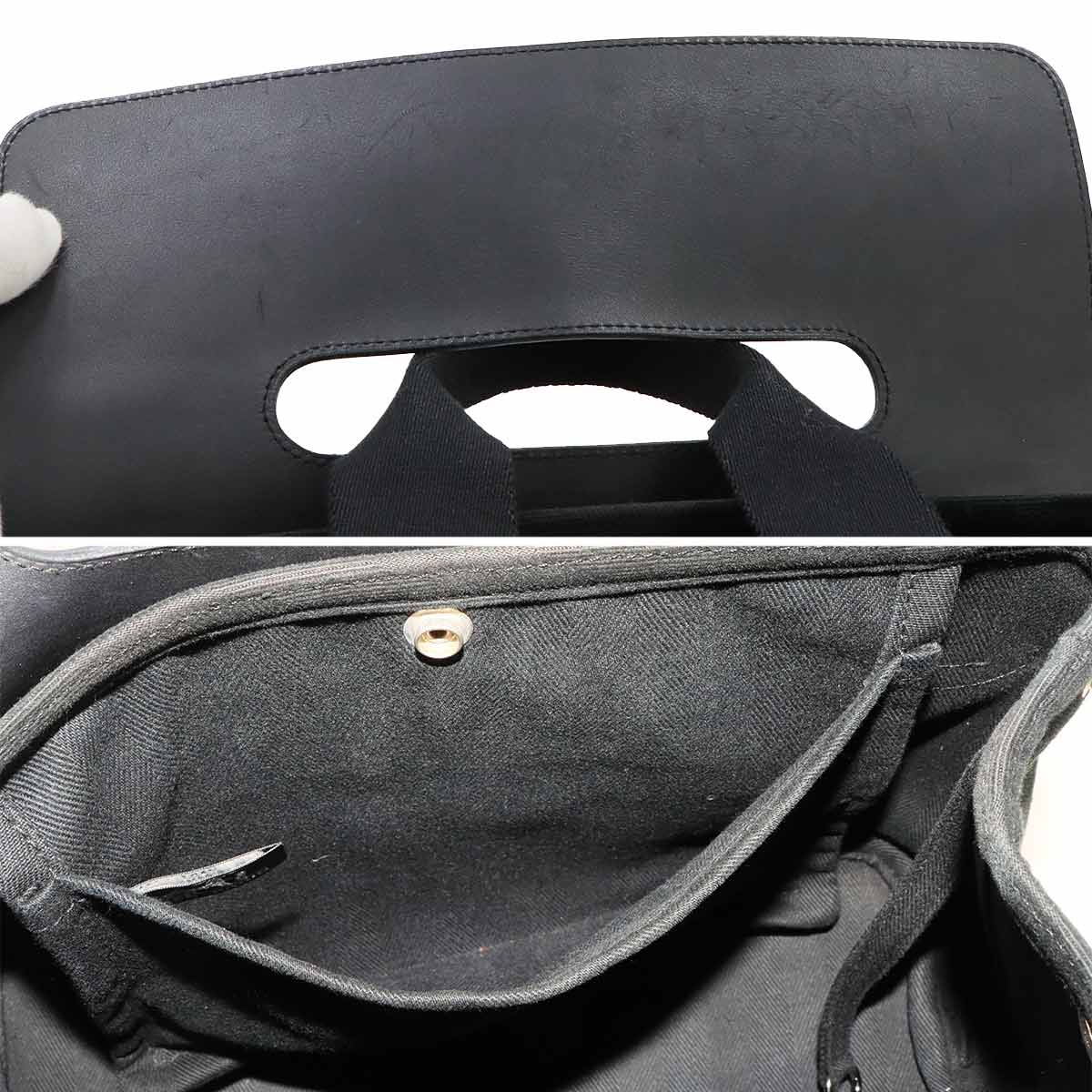 Valparaiso PM Hand Bag Toile Chevron Leather Black Purse