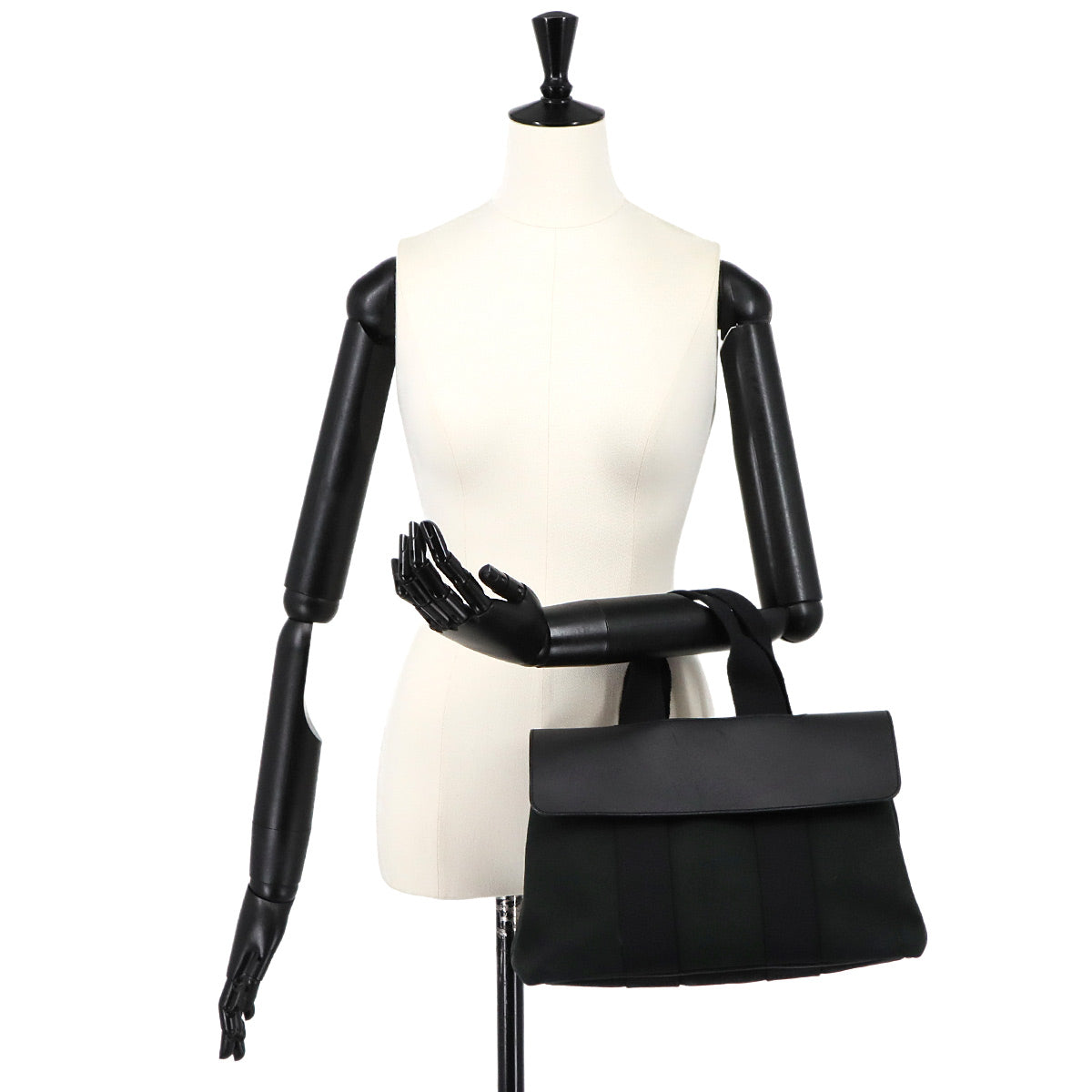 Valparaiso PM Hand Bag Toile Chevron Leather Black Purse