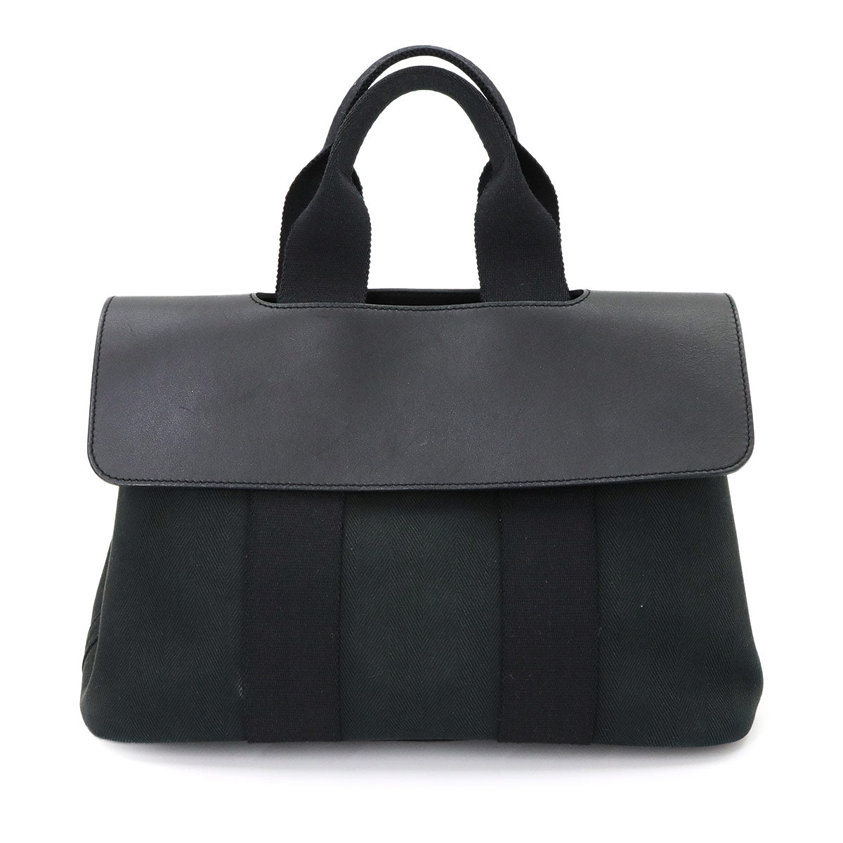 Valparaiso PM Hand Bag Toile Chevron Leather Black Purse