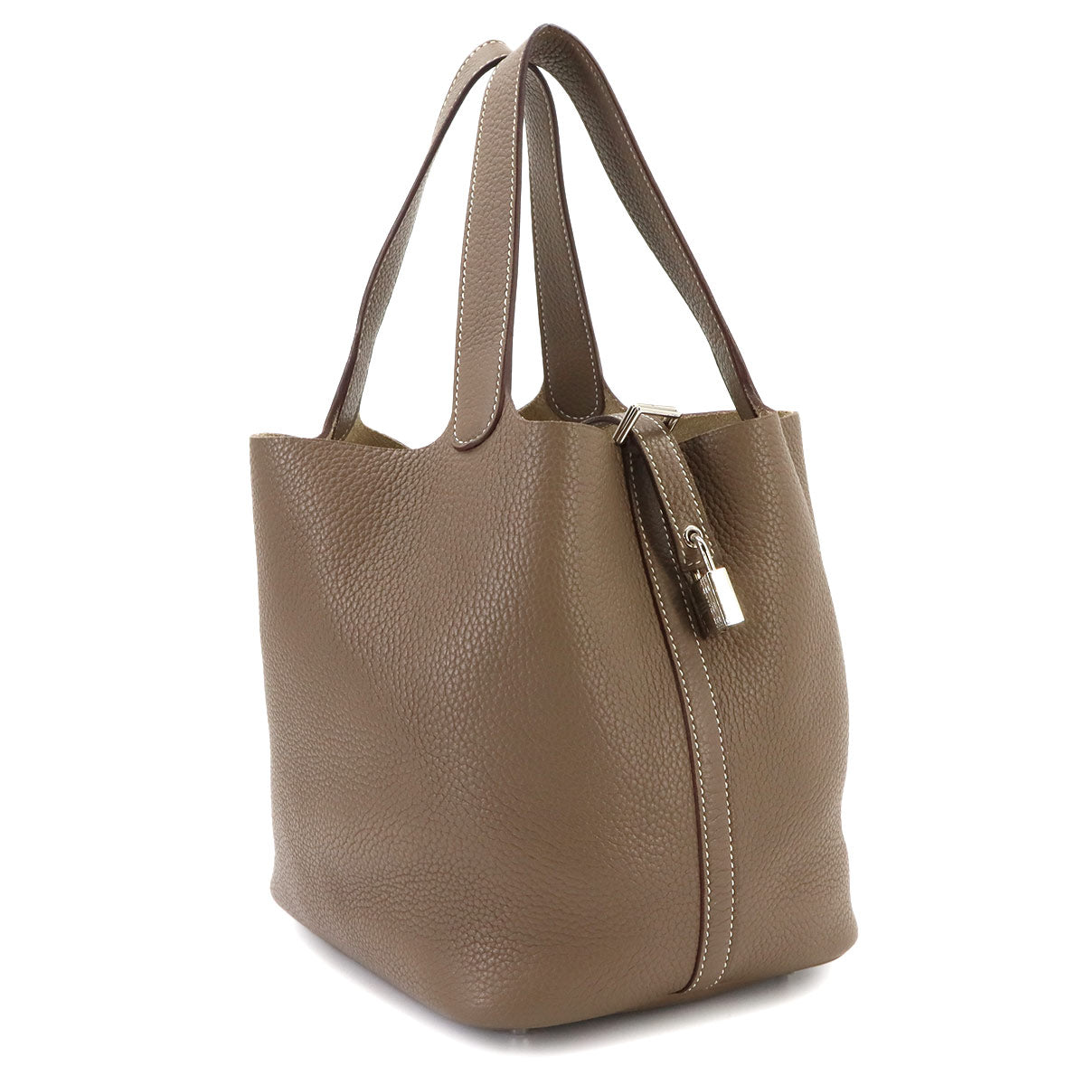Picotin Lock MM Hand Bag Taurillon Clemence Etoupe Purse