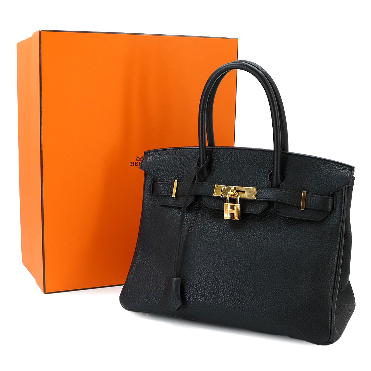 Birkin 30 Togo Leather Black Hand Bag Purse
