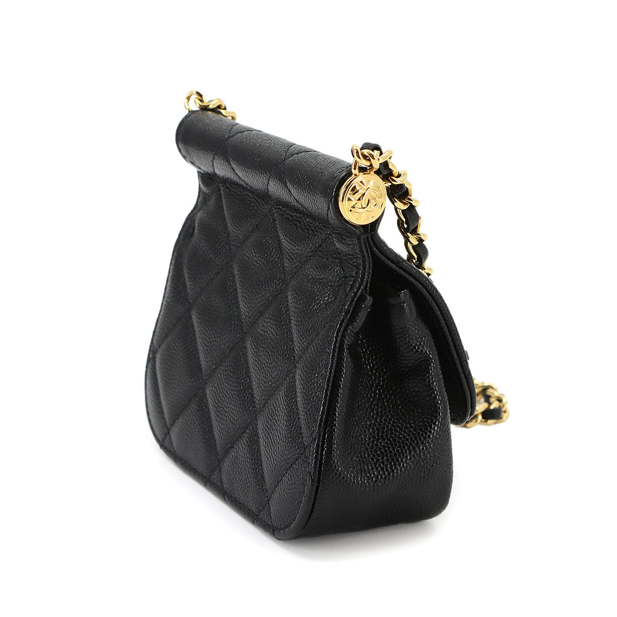 Matelasse Mini Chain Shoulder Bag Leather Black AP3004