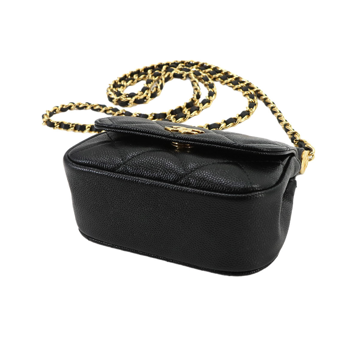 Matelasse Mini Chain Shoulder Bag Leather Black AP3004
