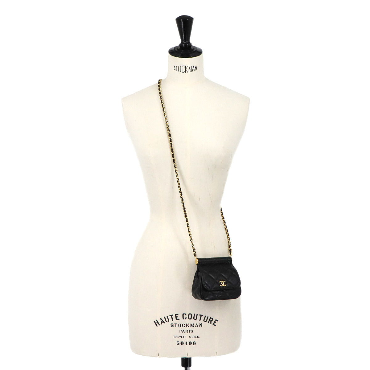 Matelasse Mini Chain Shoulder Bag Leather Black AP3004
