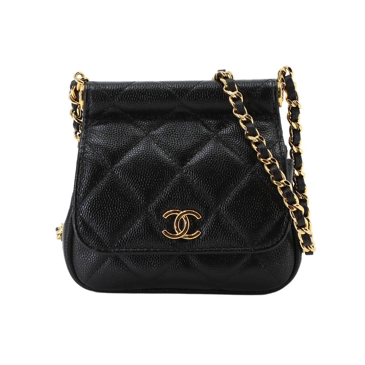 Matelasse Mini Chain Shoulder Bag Leather Black AP3004
