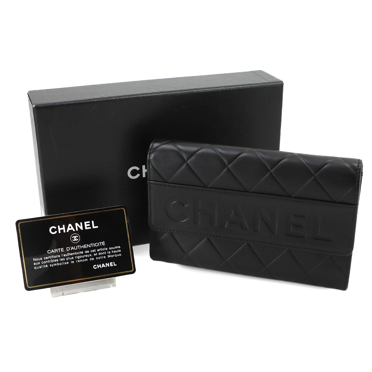 Matelasse Bi fold Wallet Leather Black Logos Purse