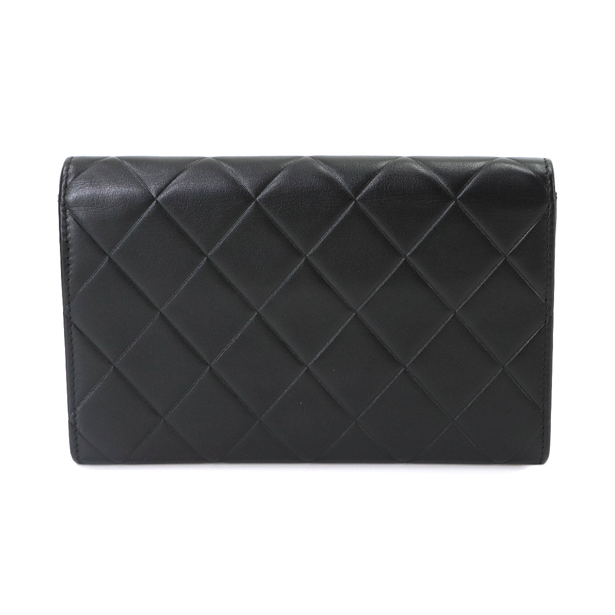 Matelasse Bi fold Wallet Leather Black Logos Purse