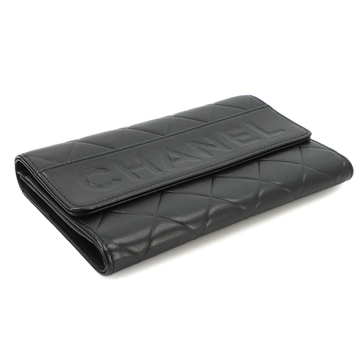 Matelasse Bi fold Wallet Leather Black Logos Purse