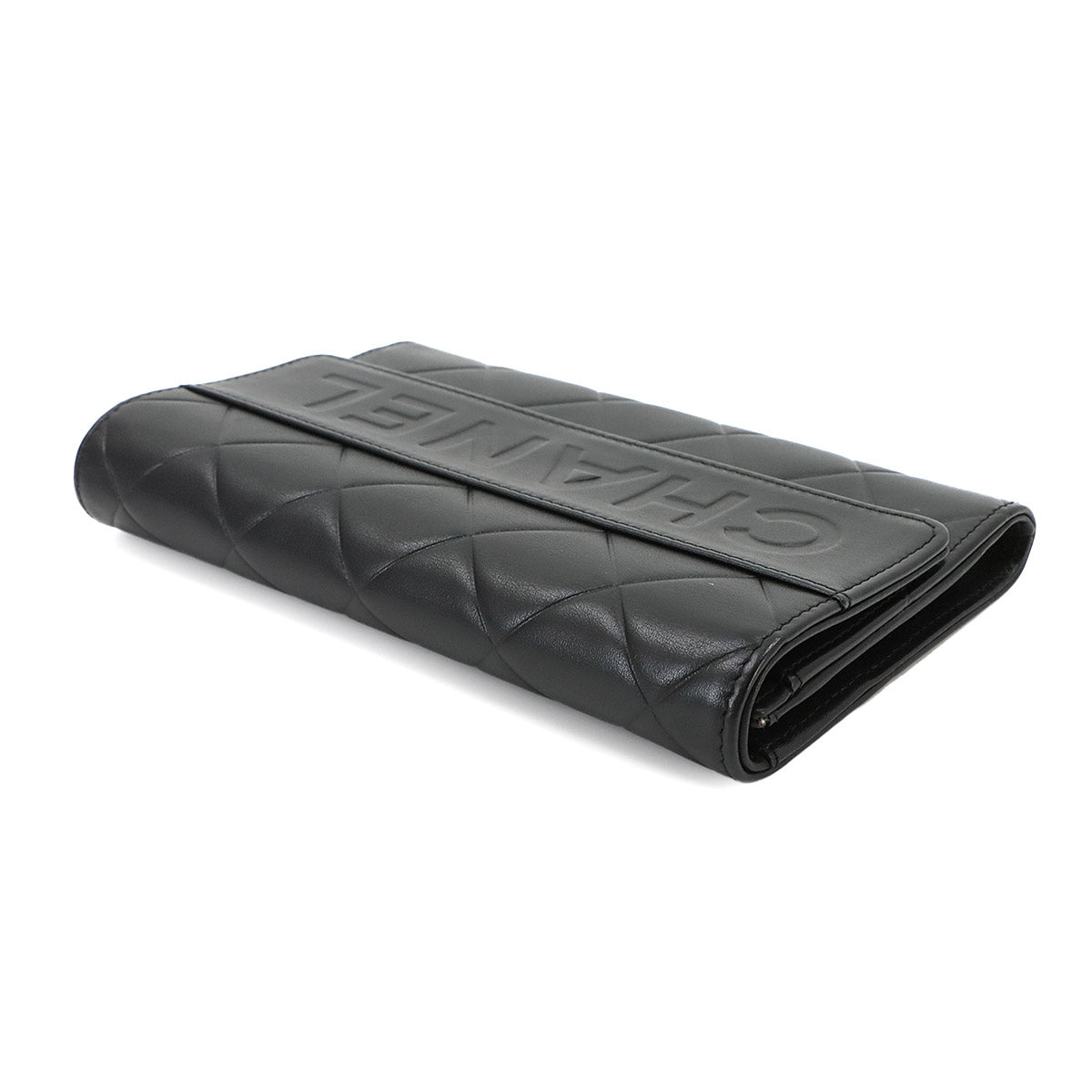 Matelasse Bi fold Wallet Leather Black Logos Purse