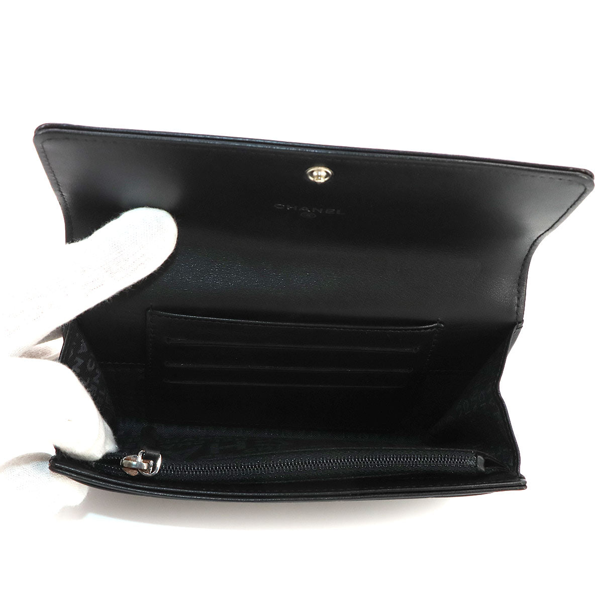 Matelasse Bi fold Wallet Leather Black Logos Purse
