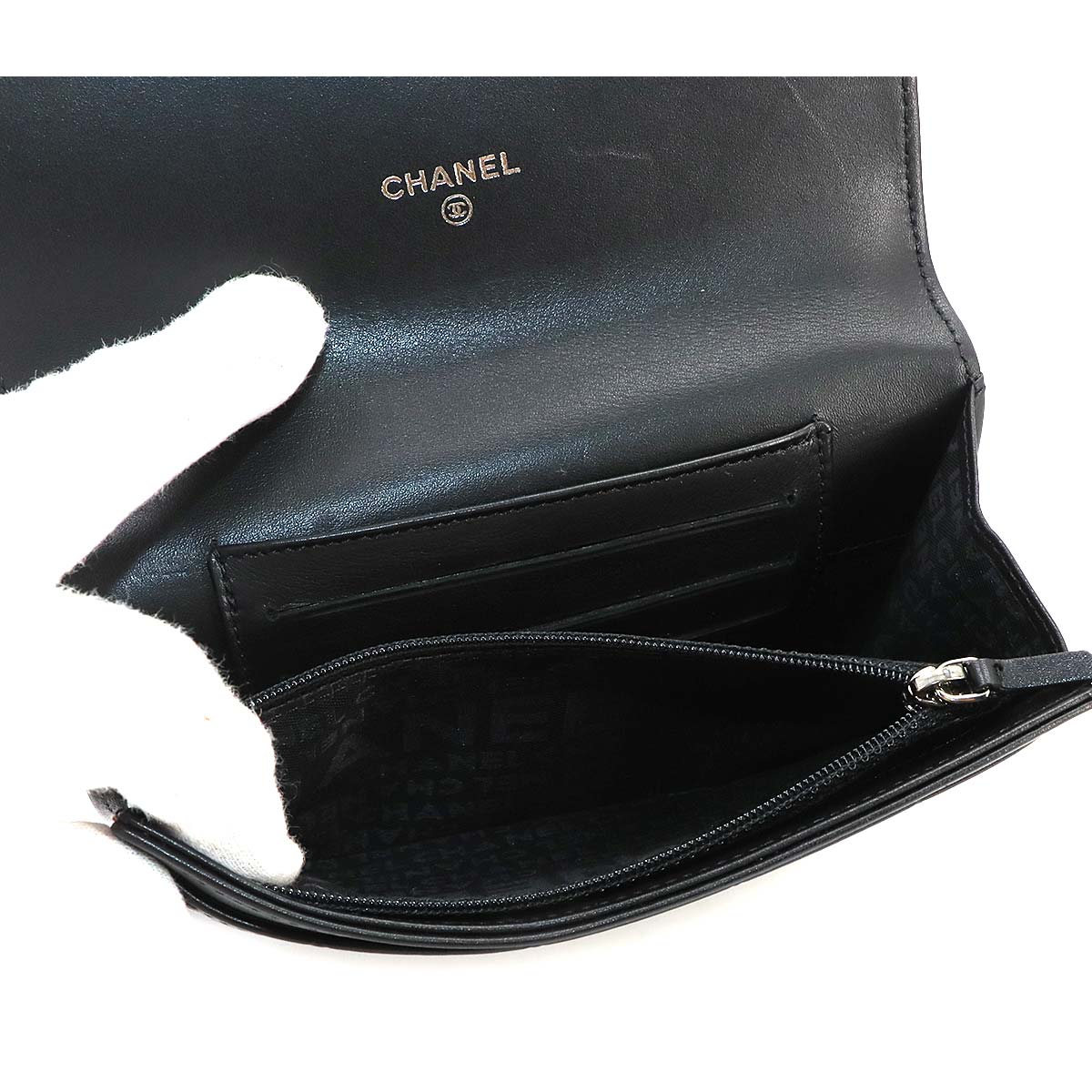 Matelasse Bi fold Wallet Leather Black Logos Purse