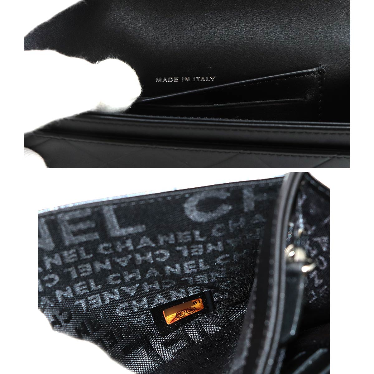 Matelasse Bi fold Wallet Leather Black Logos Purse