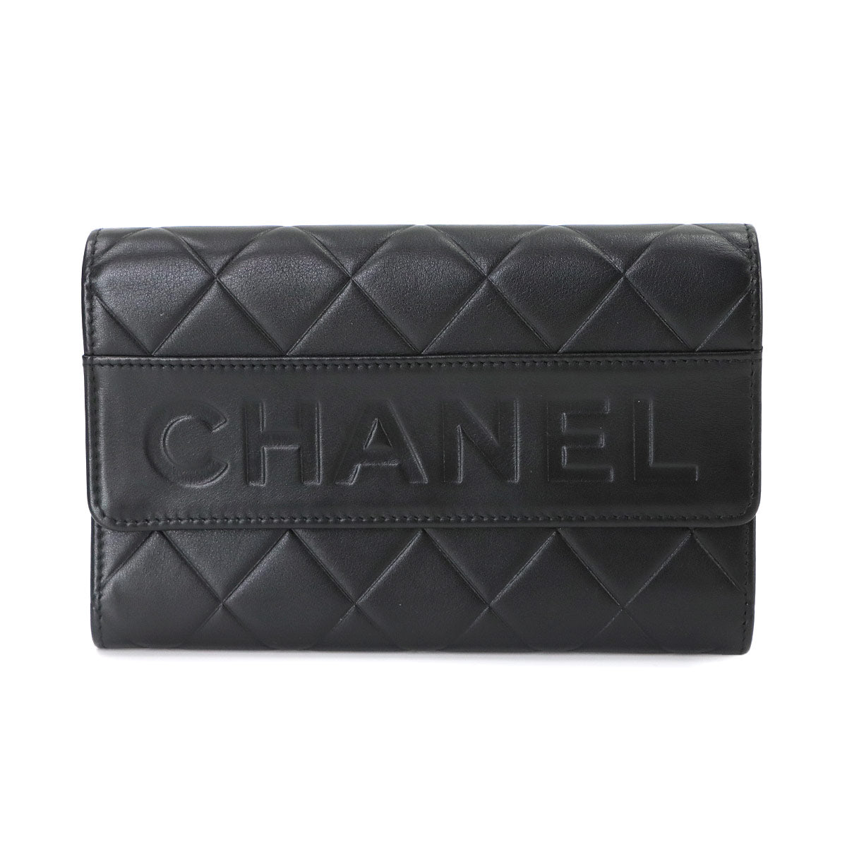 Matelasse Bi fold Wallet Leather Black Logos Purse
