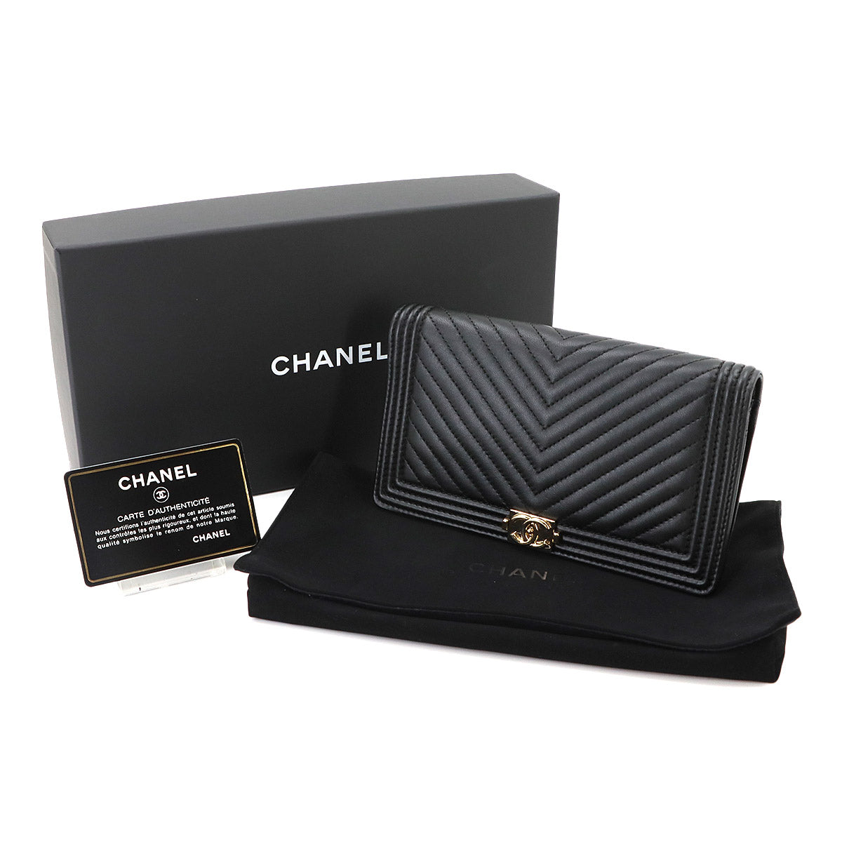 CHANEL Boy Chanel Long Wallet Leather Black A80285 Chevron V Stitch