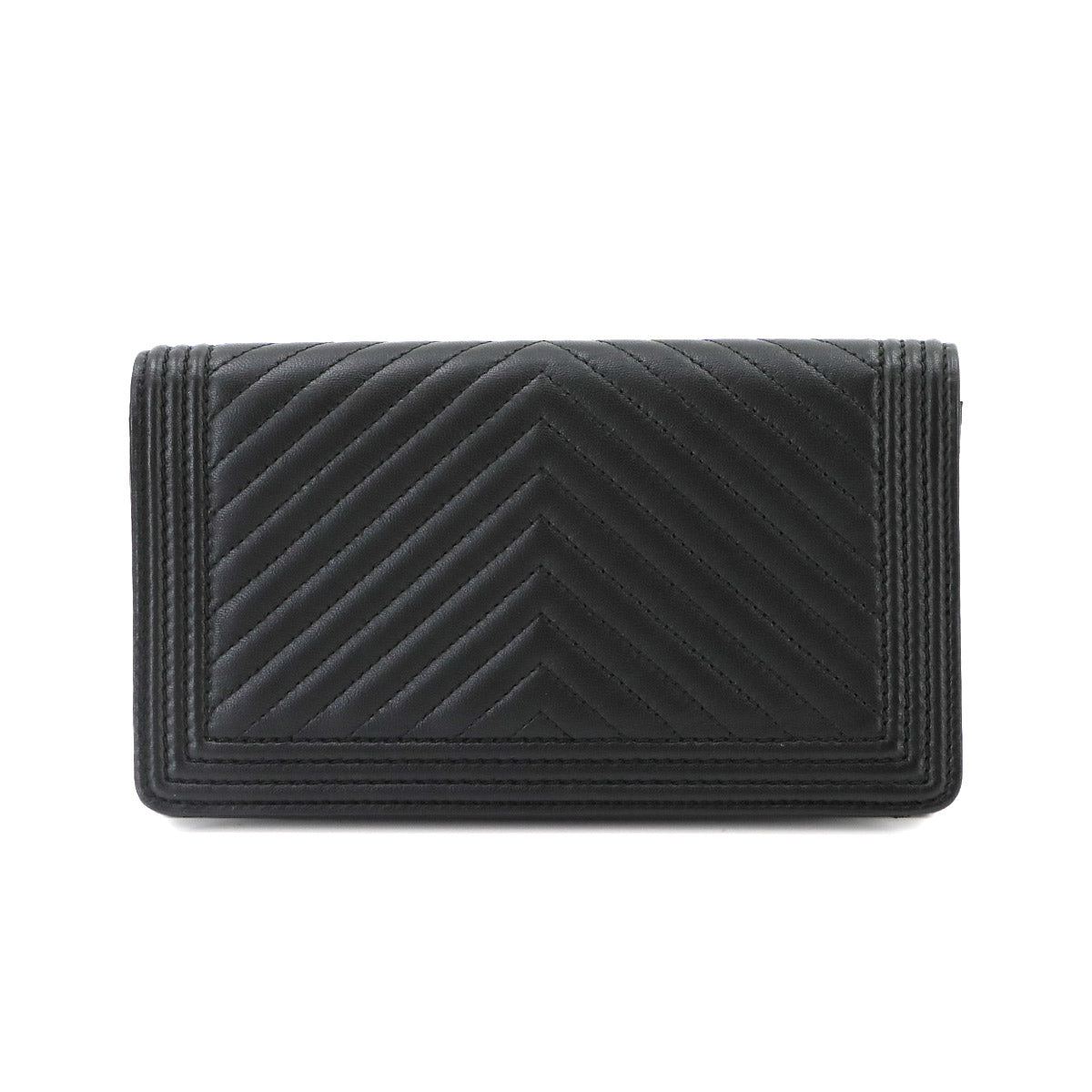CHANEL Boy Chanel Long Wallet Leather Black A80285 Chevron V Stitch