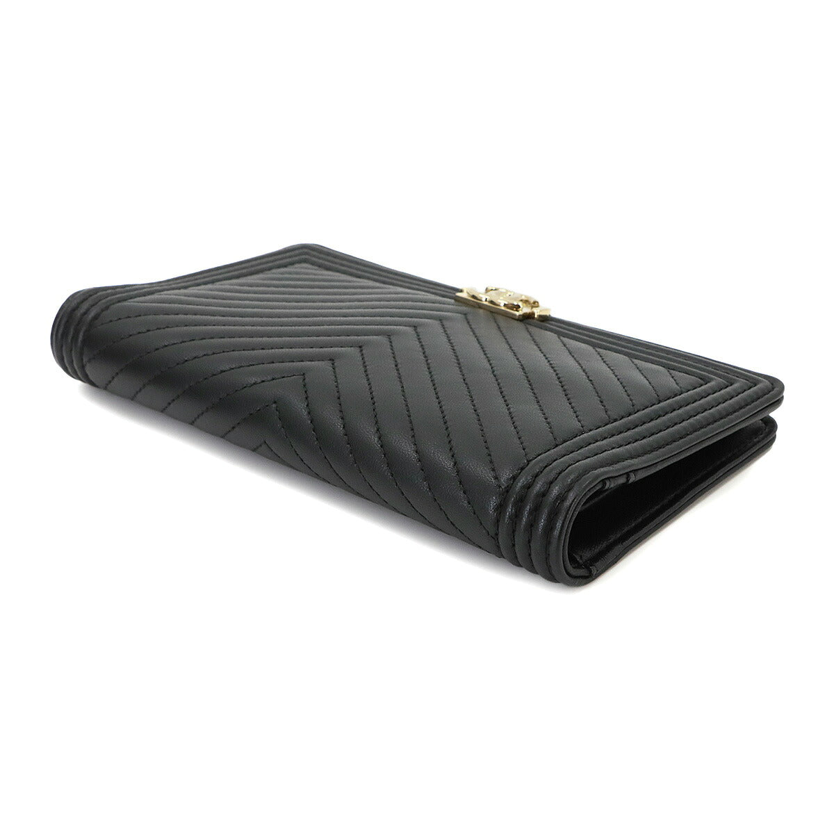 CHANEL Boy Chanel Long Wallet Leather Black A80285 Chevron V Stitch
