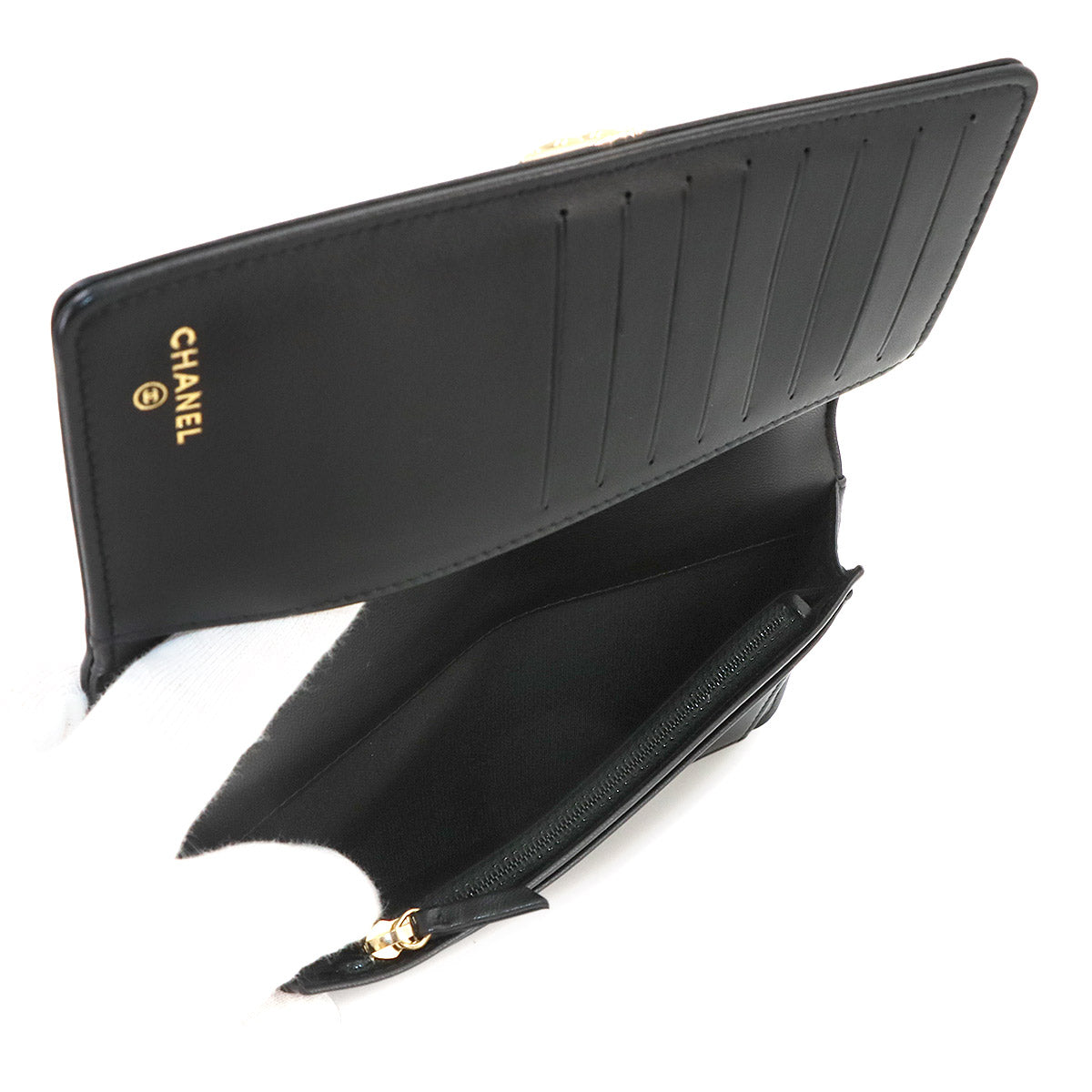 CHANEL Boy Chanel Long Wallet Leather Black A80285 Chevron V Stitch
