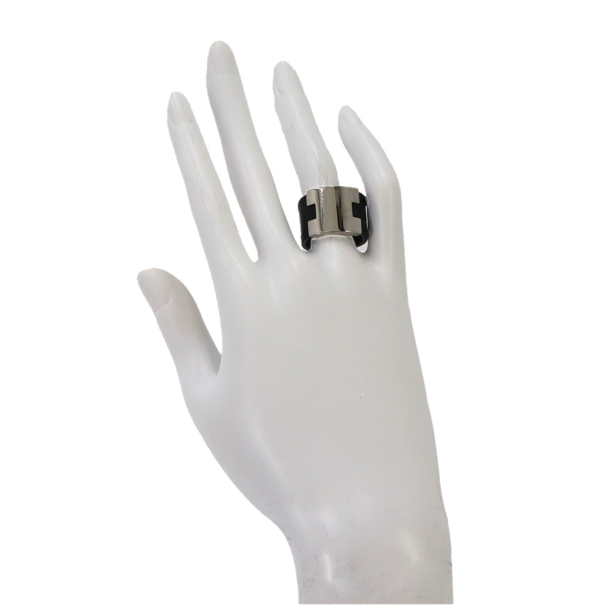 Roulis Ring Leather Metal Black Silver S Accessory