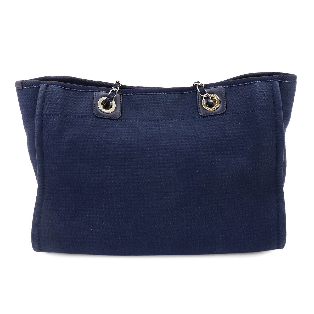 Deauville MM Chain Tote Bag Leather Navy A67001 Purse