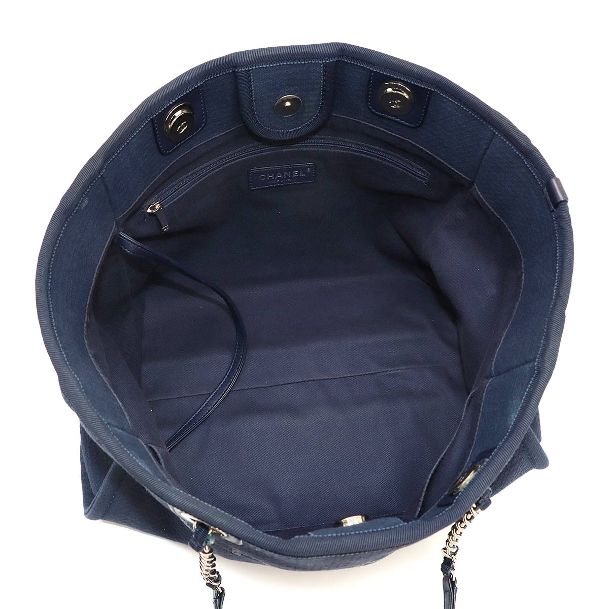 Deauville MM Chain Tote Bag Leather Navy A67001 Purse