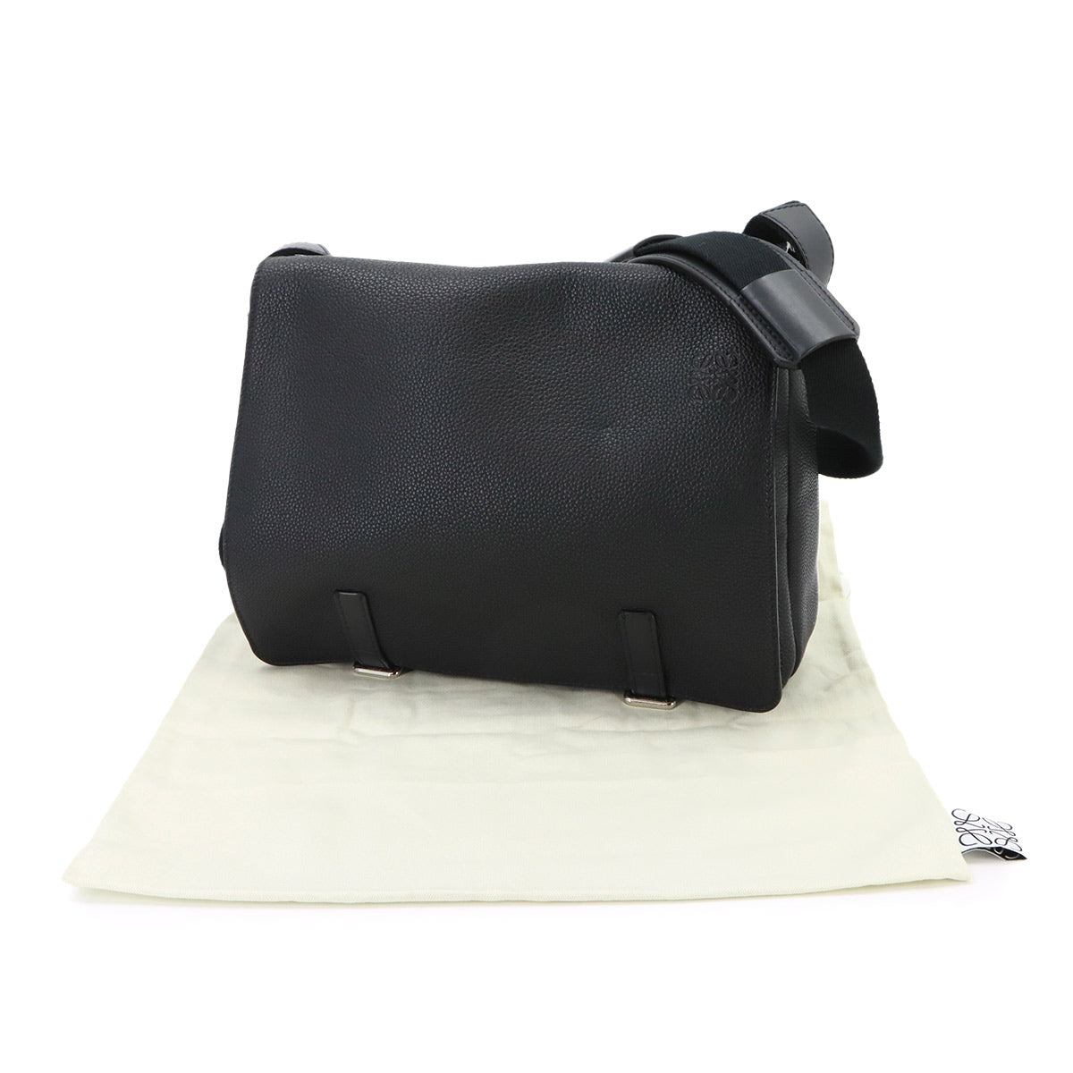 Military Messenger Shoulder Bag Leather Black Purse