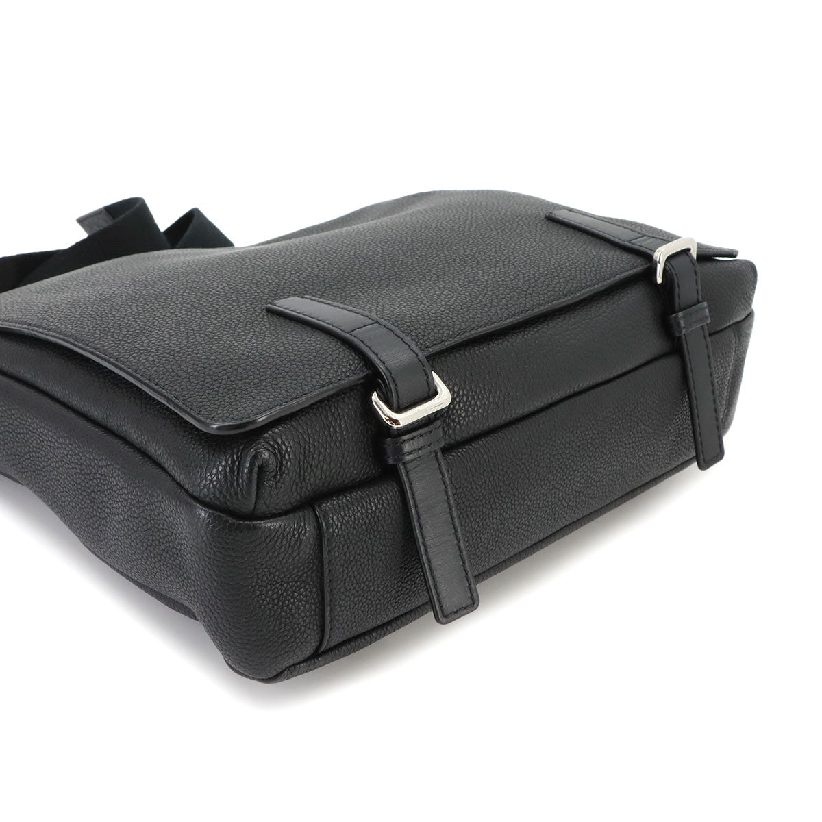 Military Messenger Shoulder Bag Leather Black Purse