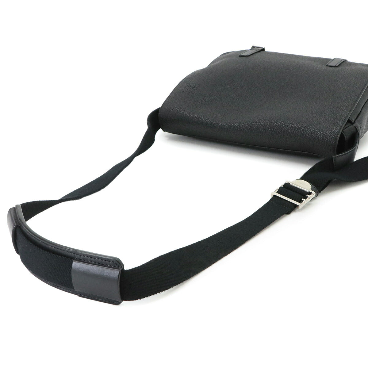 Military Messenger Shoulder Bag Leather Black Purse
