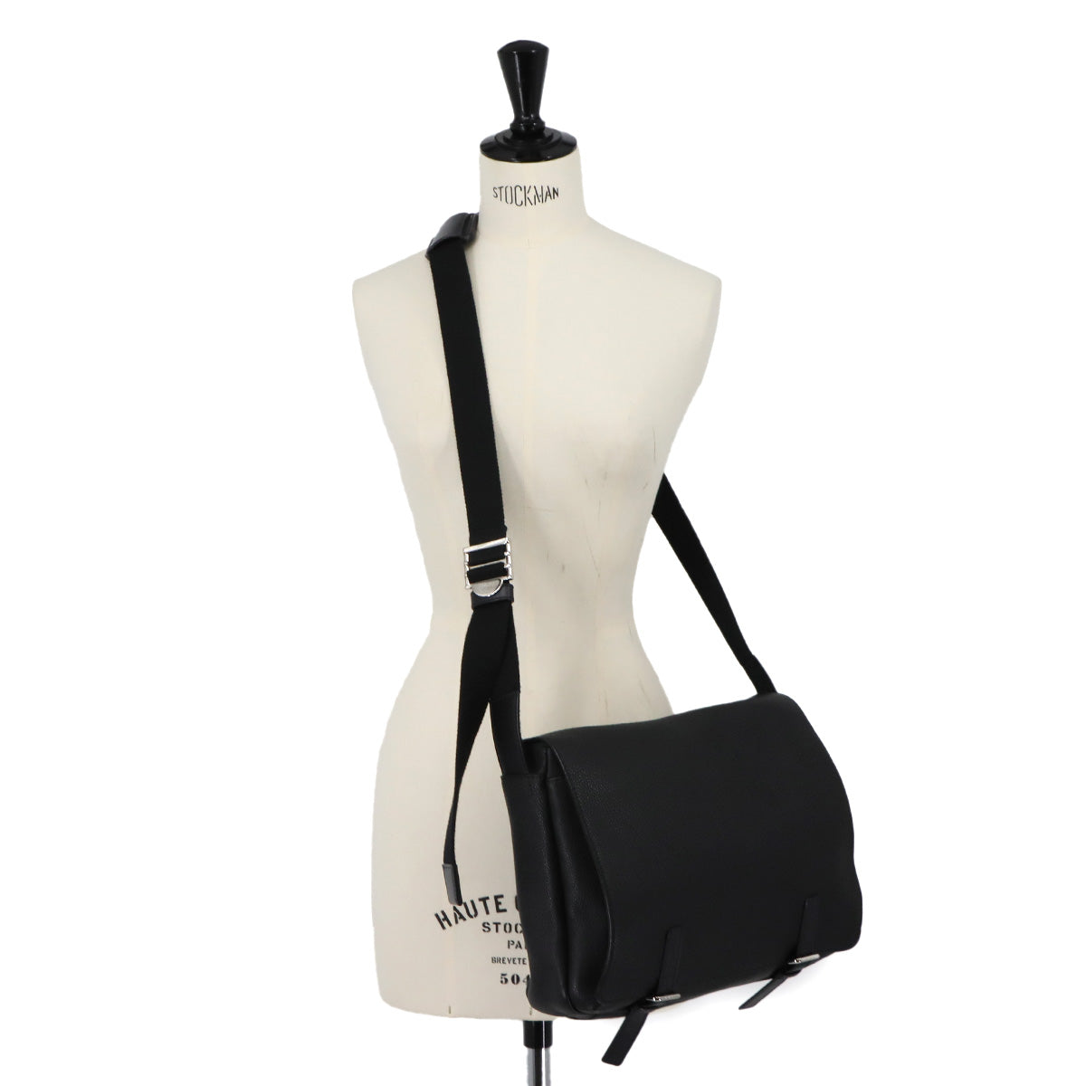 Military Messenger Shoulder Bag Leather Black Purse