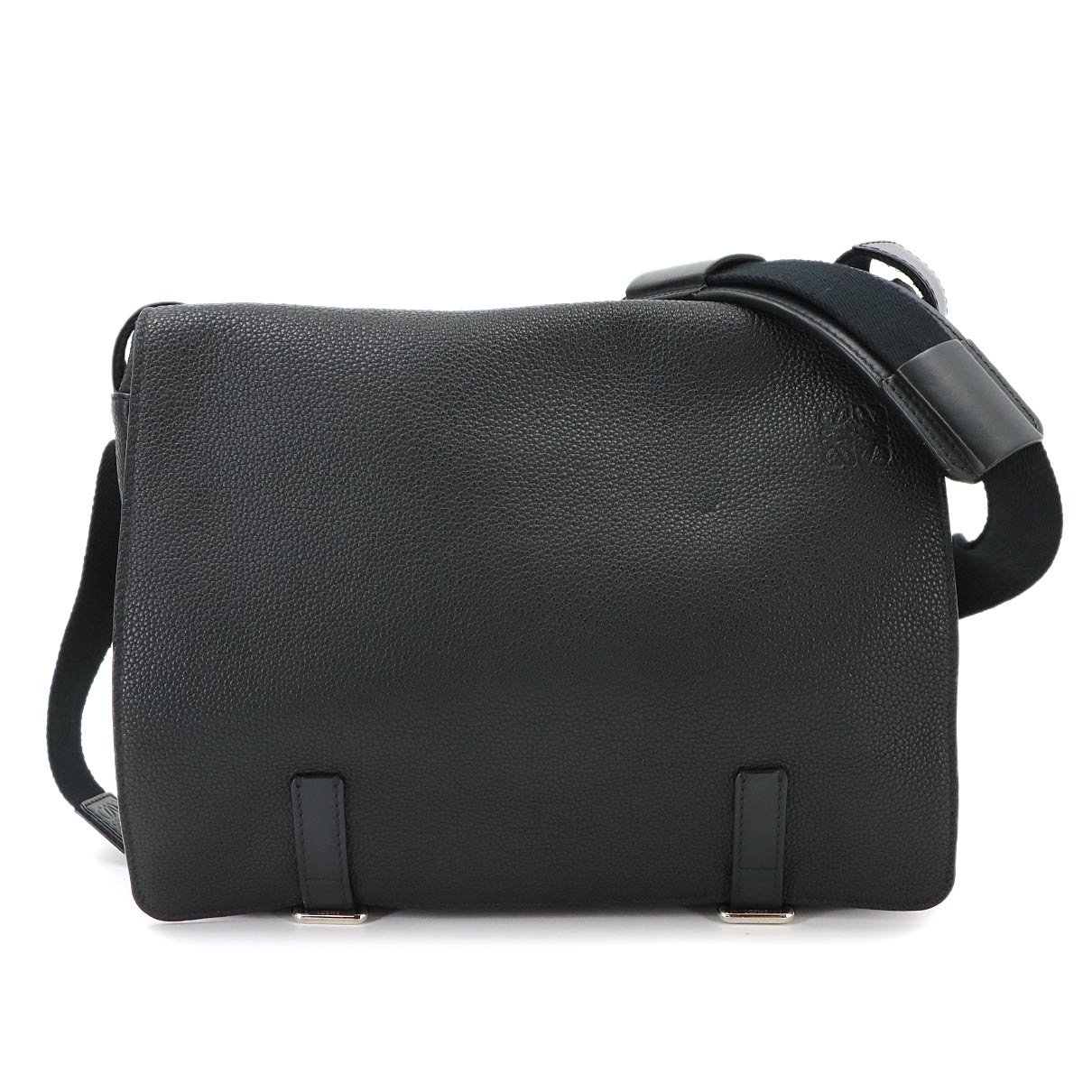 Military Messenger Shoulder Bag Leather Black Purse