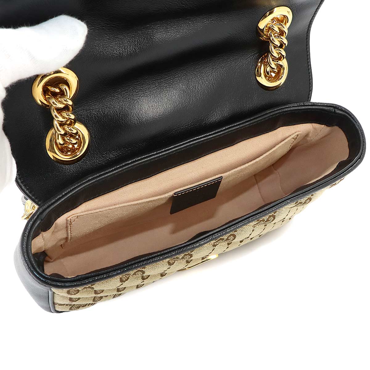 GG Marmont Small Shoulder Bag GG Canvas Leather Beige 446744