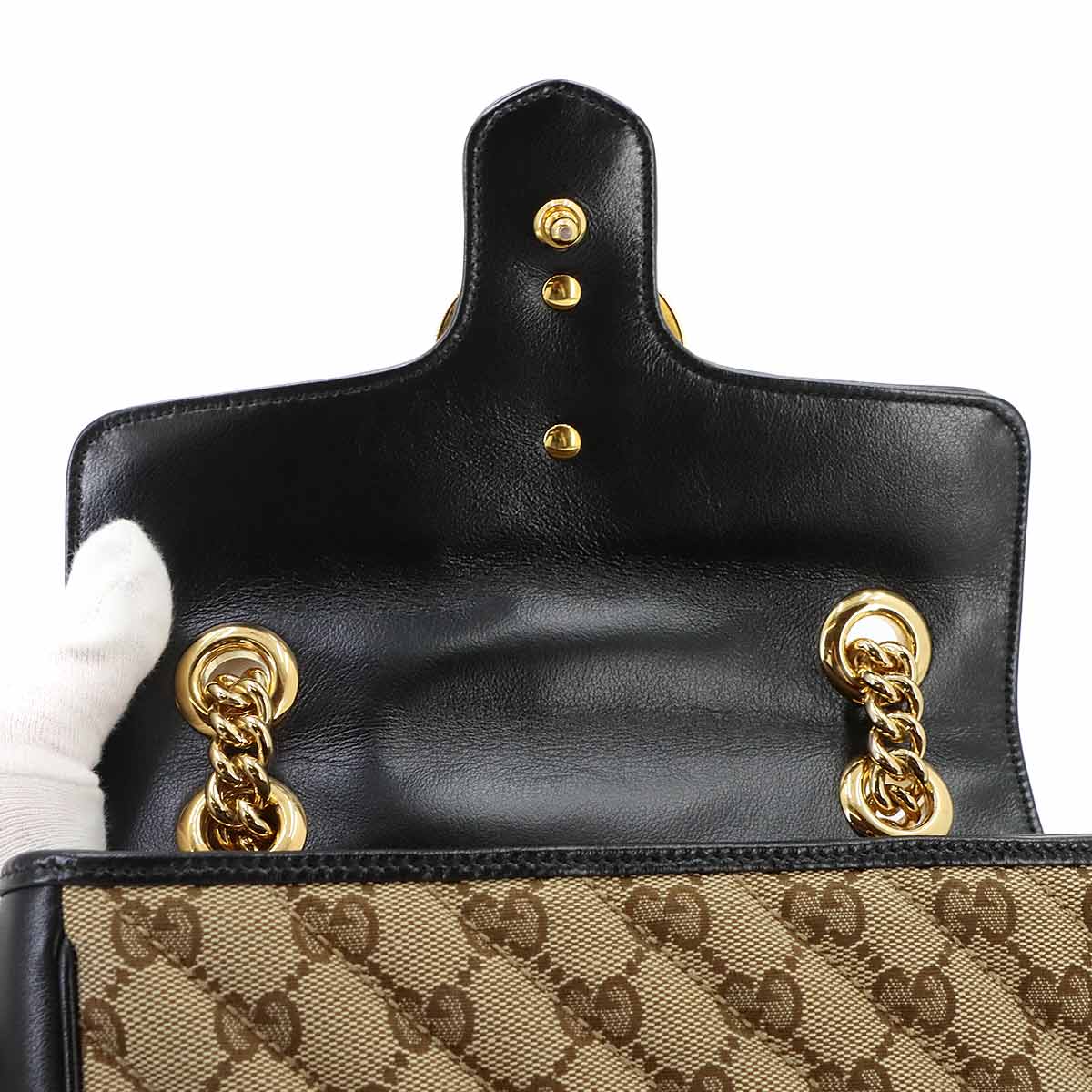 GG Marmont Small Shoulder Bag GG Canvas Leather Beige 446744
