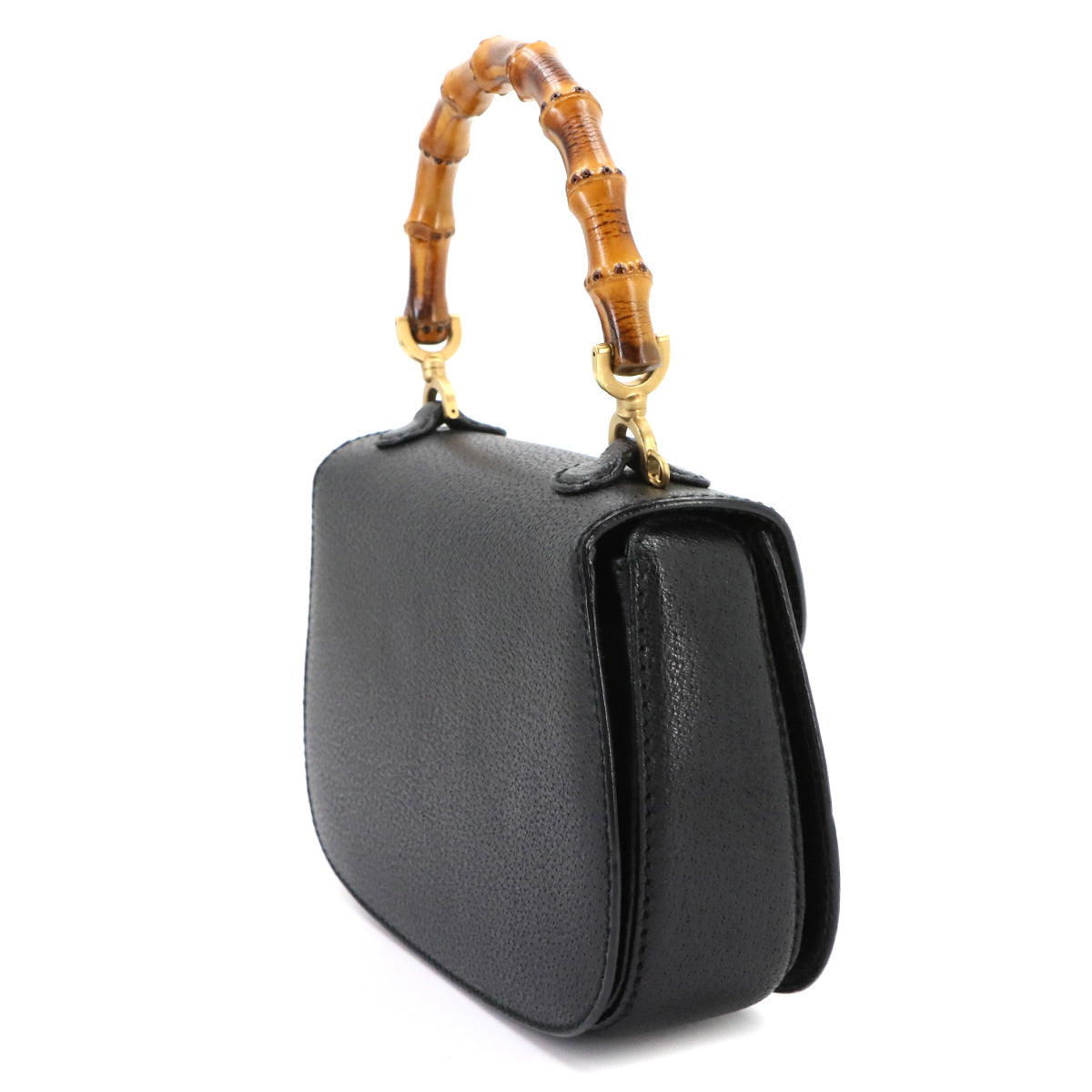 Bamboo 2way Hand Shoulder Bag Leather Black Purse