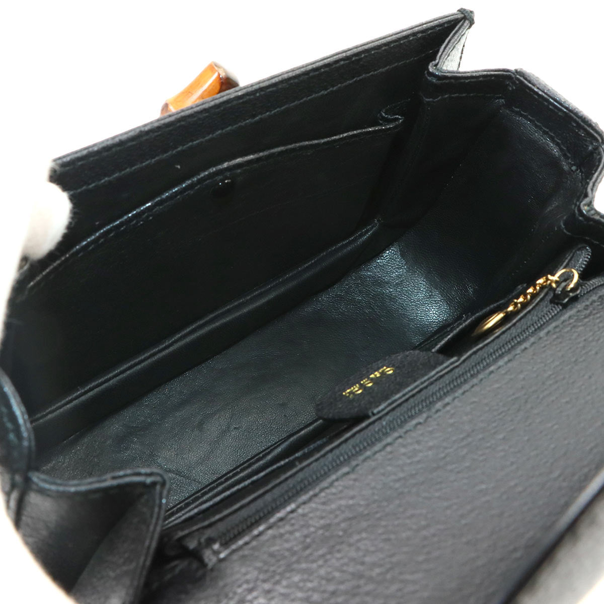 Bamboo 2way Hand Shoulder Bag Leather Black Purse
