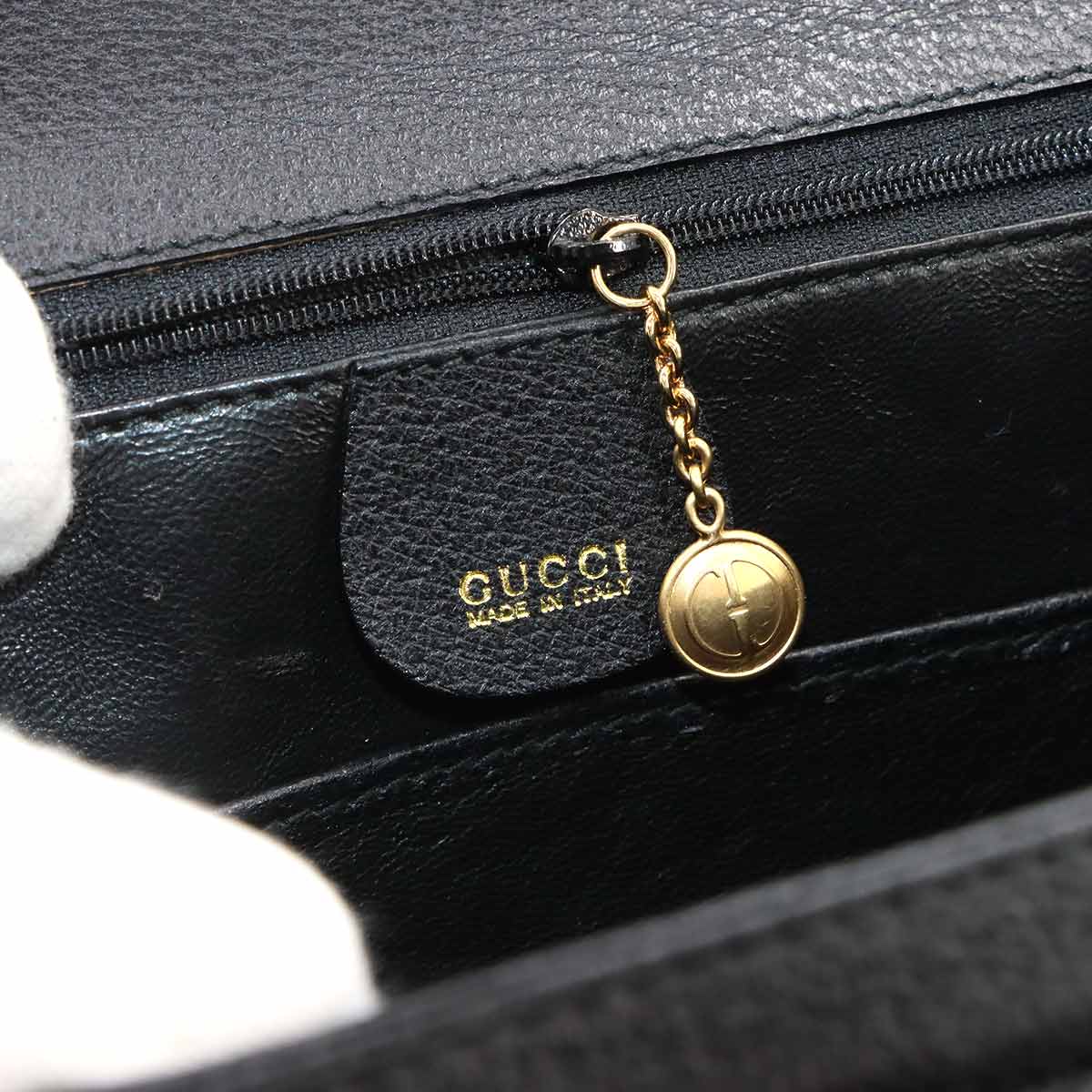 Bamboo 2way Hand Shoulder Bag Leather Black Purse