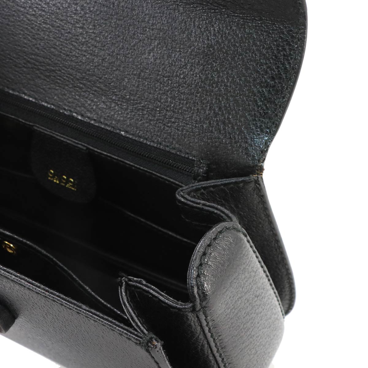 Bamboo 2way Hand Shoulder Bag Leather Black Purse
