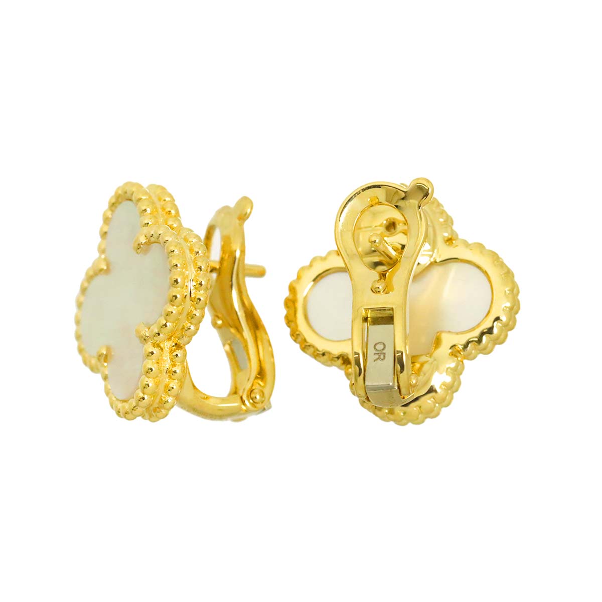 Vintage Alhambra MOP Earrings Pierced 18K YG