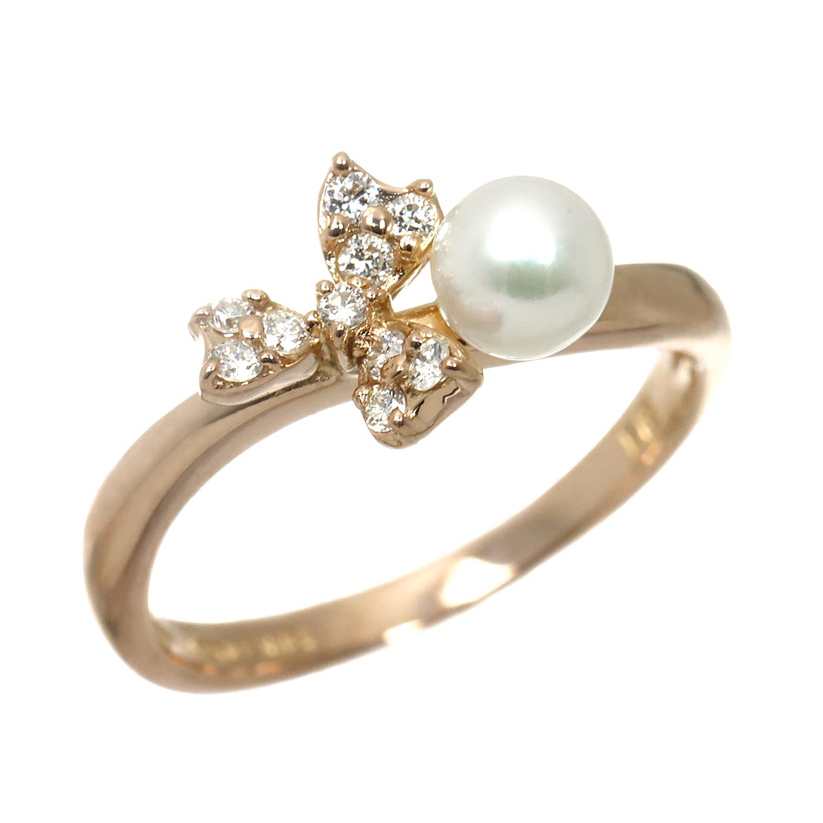 Baby Pearl Diamond Ring 18K K18 PG 750 size4.5(US)