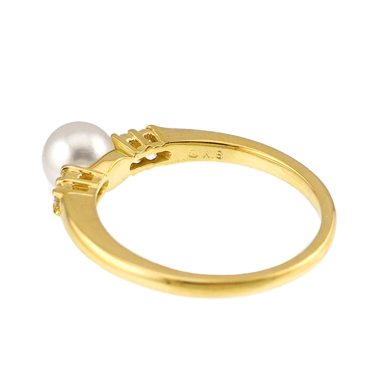 Akoya Pearl 5.7mm Diamond Ring 18K YG 750 Size6(US)