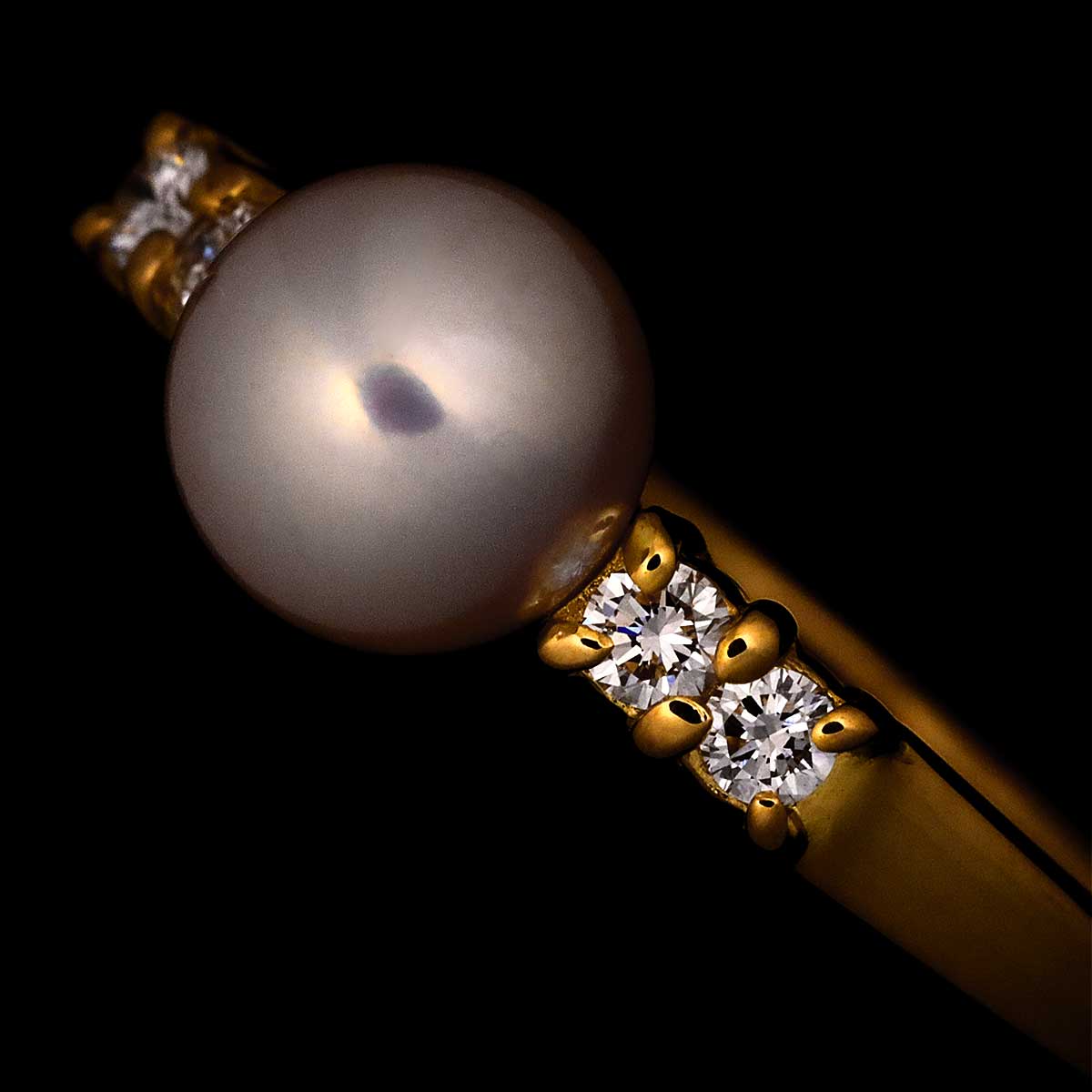 Akoya Pearl 5.7mm Diamond Ring 18K YG 750 Size6(US)