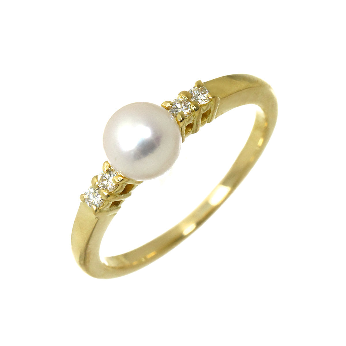 Akoya Pearl 5.7mm Diamond Ring 18K YG 750 Size6(US)