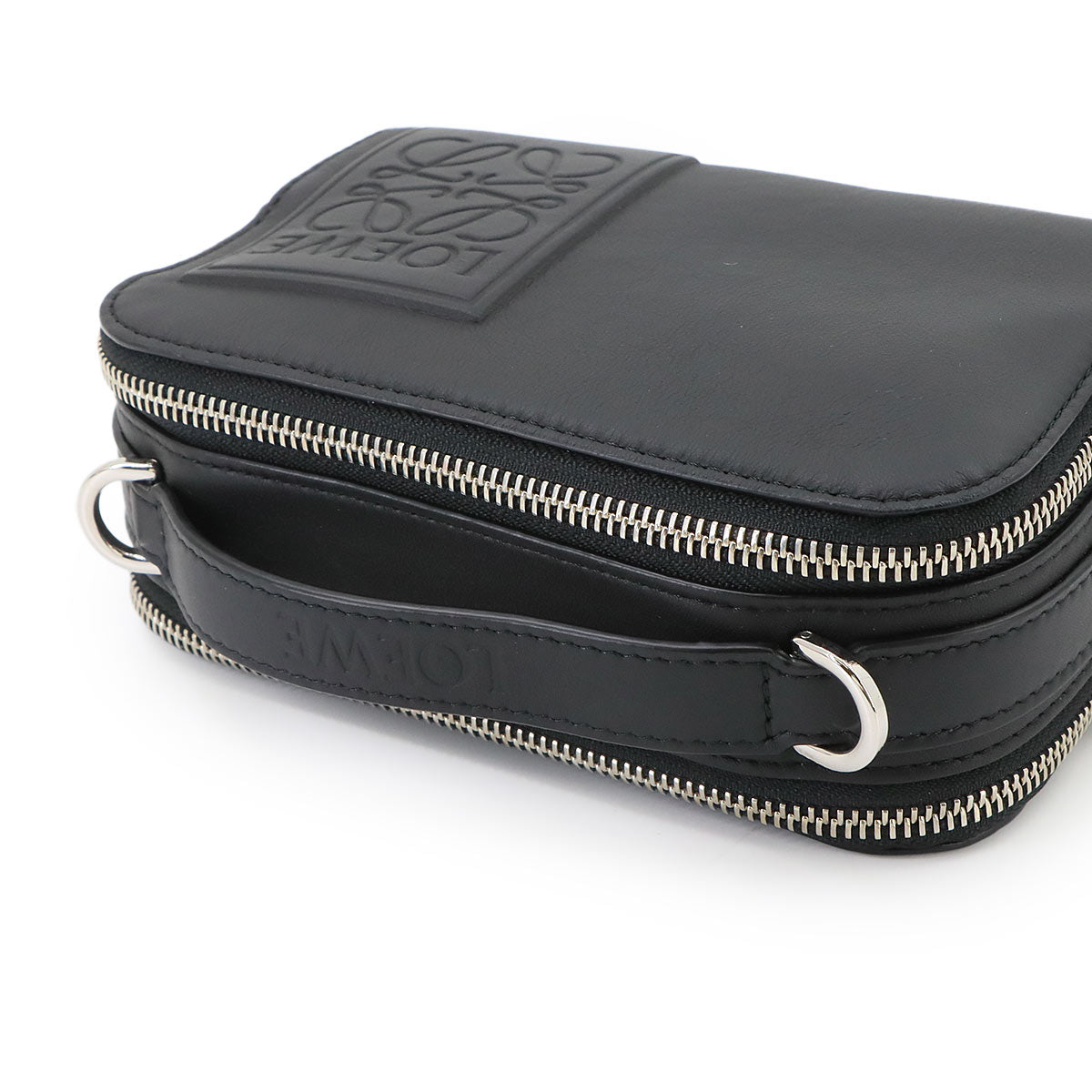 Mini Crossbody Camera Bag Hand Shoulder Bag Leather Black Anagram
