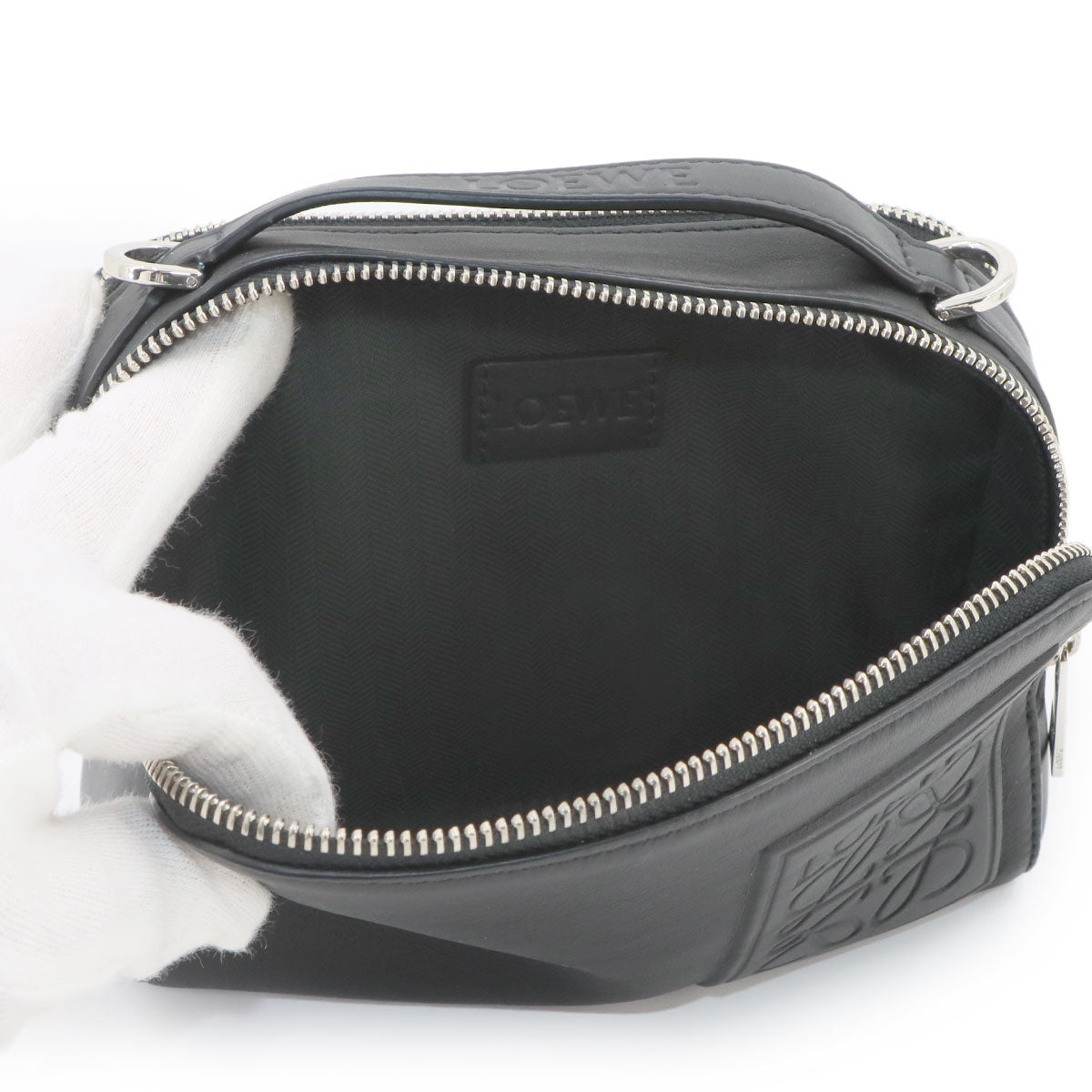 Mini Crossbody Camera Bag Hand Shoulder Bag Leather Black Anagram