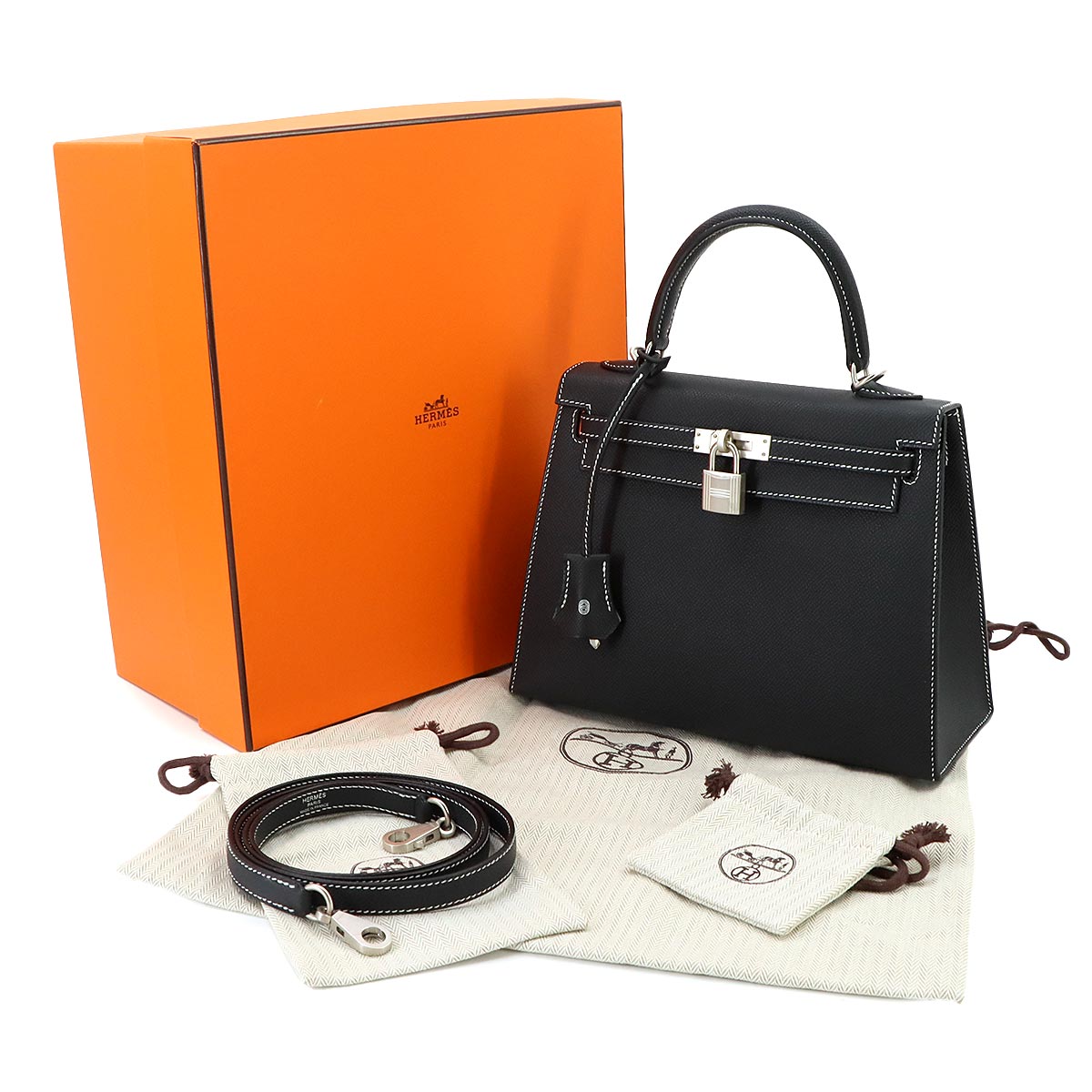 Kelly 25 Hand Shoulder Bag Veau Epsom Black Craie