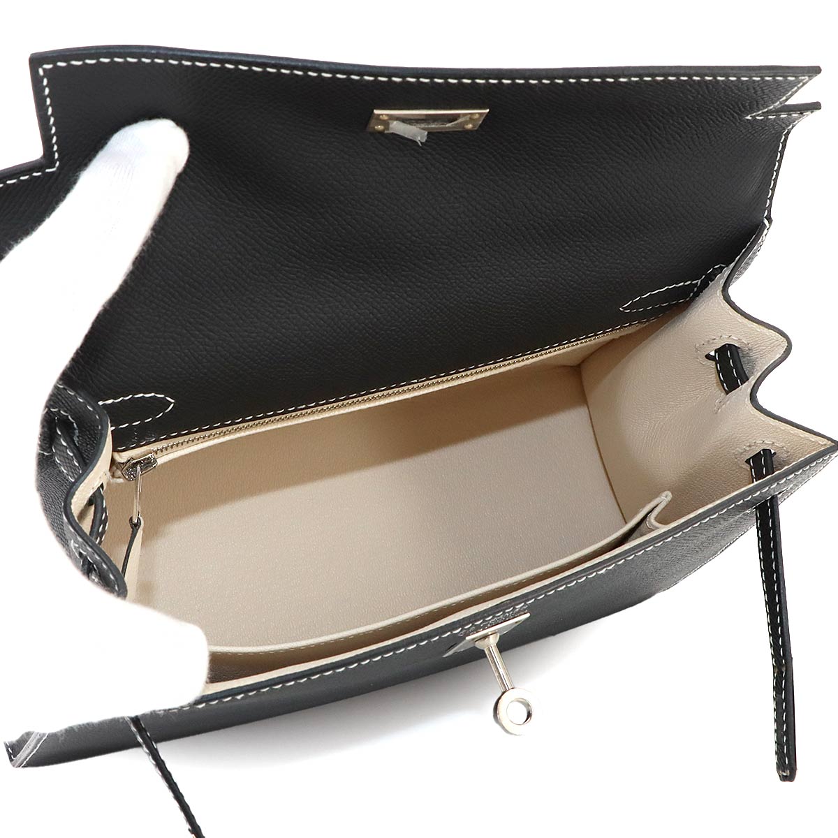 Kelly 25 Hand Shoulder Bag Veau Epsom Black Craie