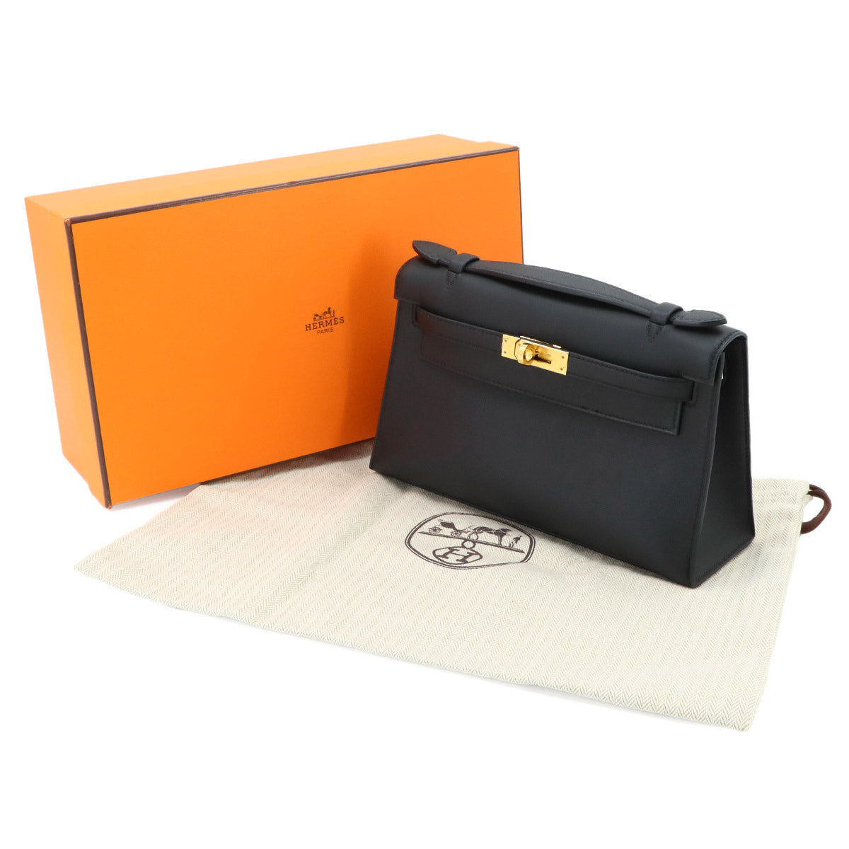 Pochette Kelly Veau Swift Leather Black Hand Bag