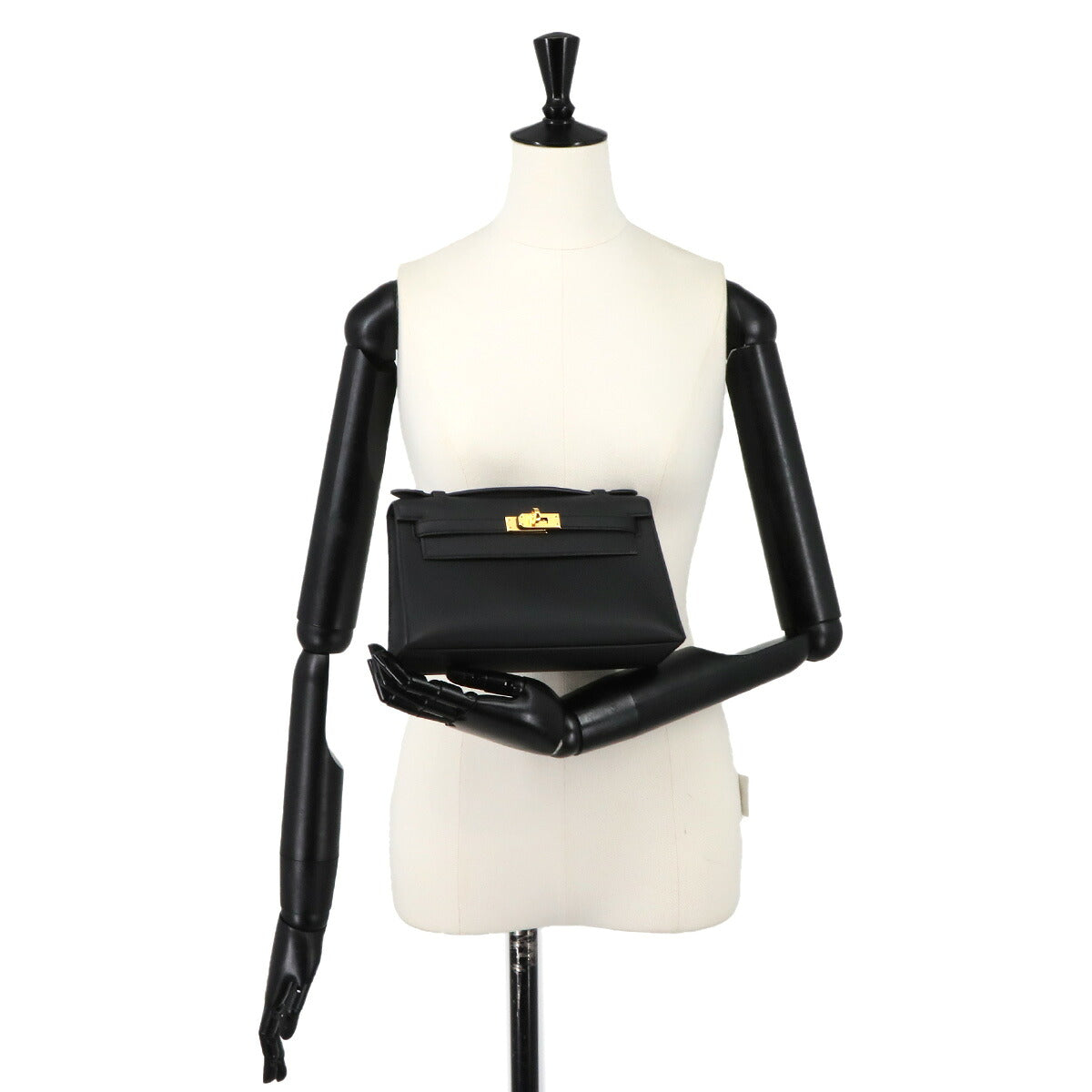 Pochette Kelly Veau Swift Leather Black Hand Bag