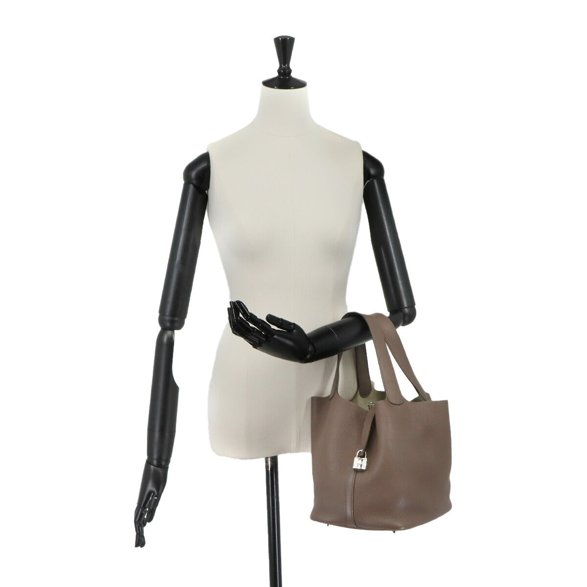 Picotin Lock MM Hand Bag Taurillon Clemence Taupe Purse