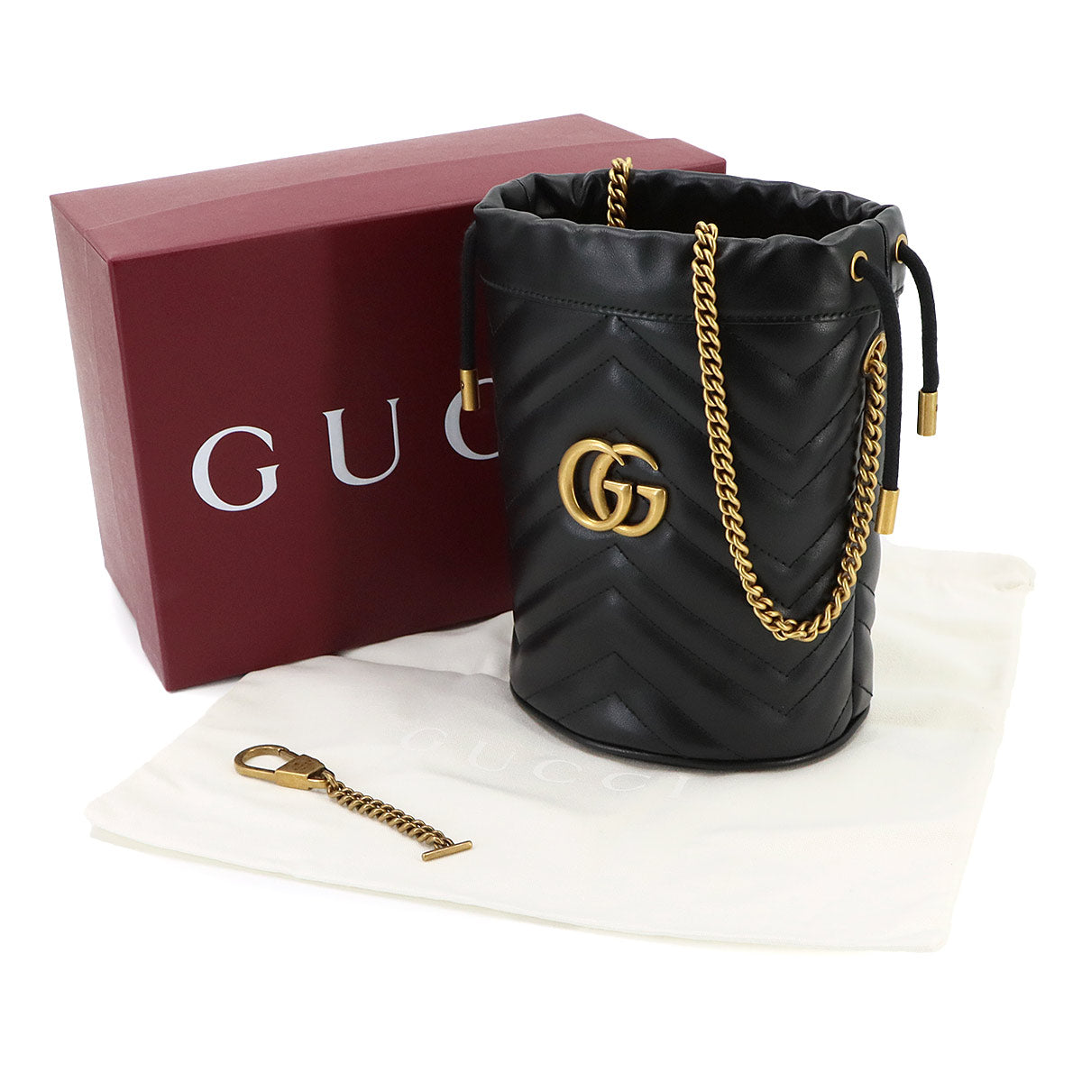 GG Marmont Mini Bucket Chain Shoulder Bag Leather Black 575163